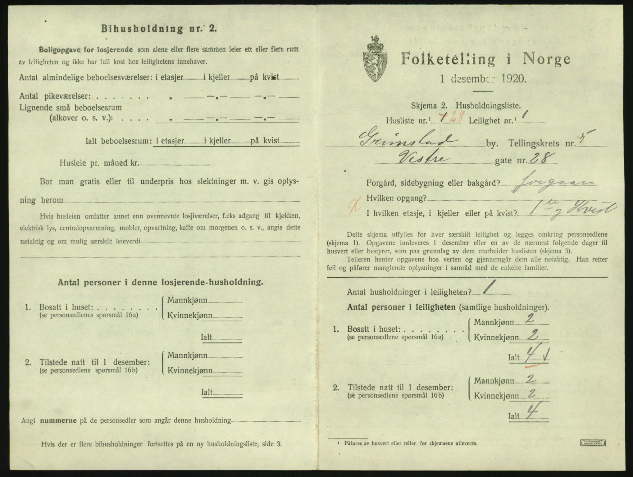 SAK, 1920 census for Grimstad, 1920, p. 2157