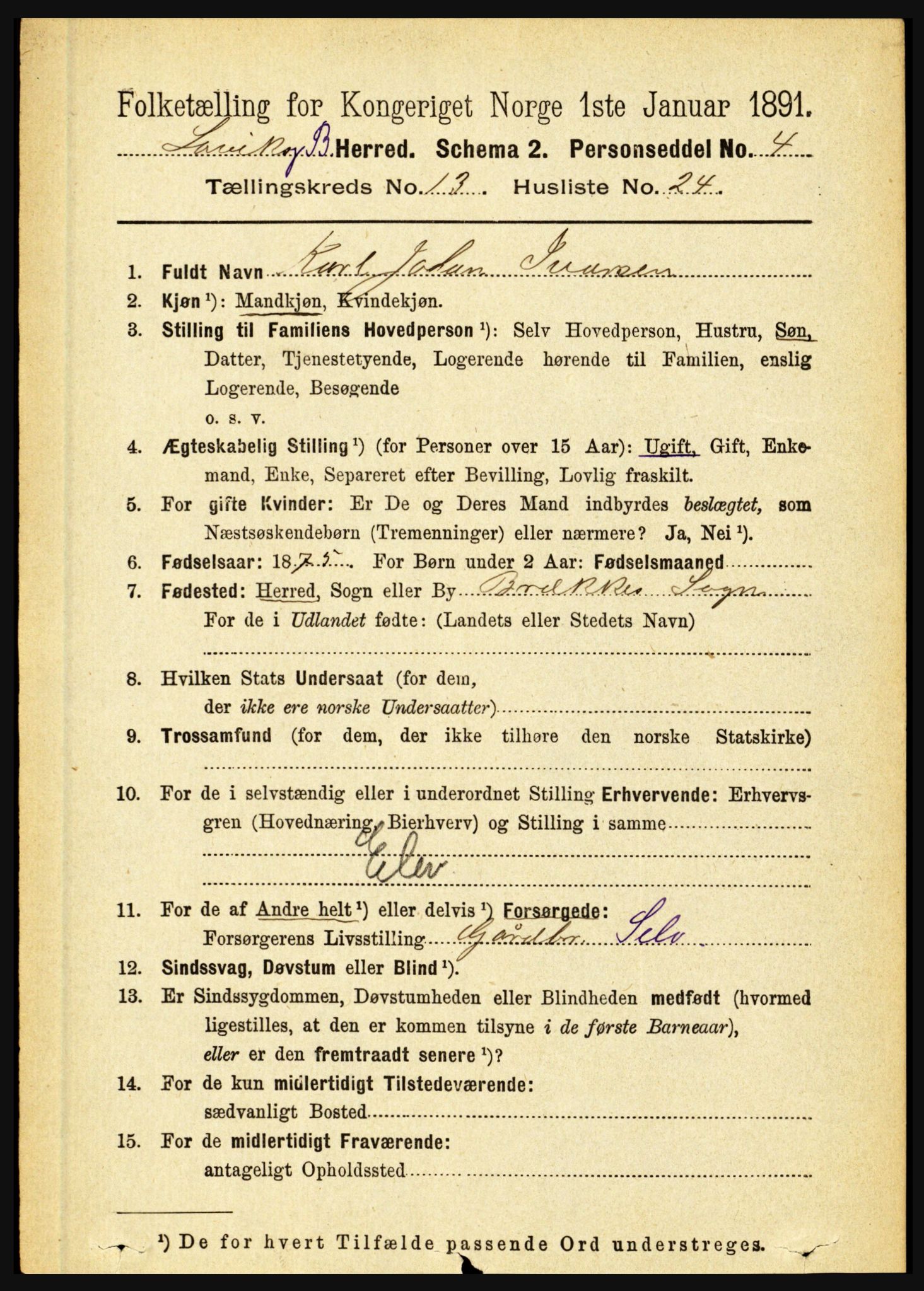 RA, 1891 census for 1415 Lavik og Brekke, 1891, p. 2668