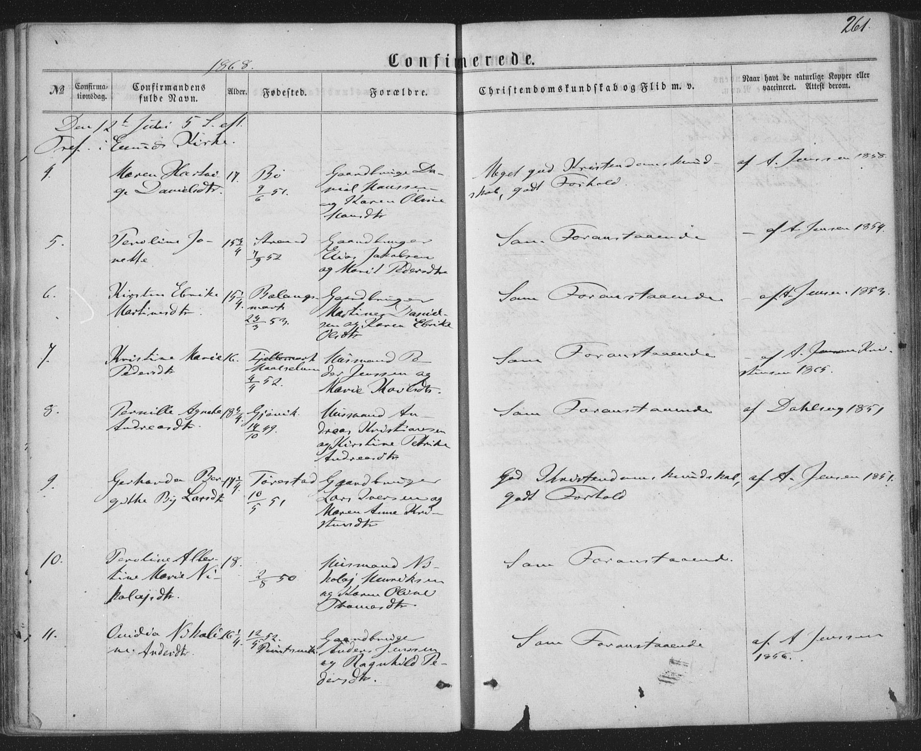 Ministerialprotokoller, klokkerbøker og fødselsregistre - Nordland, SAT/A-1459/863/L0896: Parish register (official) no. 863A08, 1861-1871, p. 261
