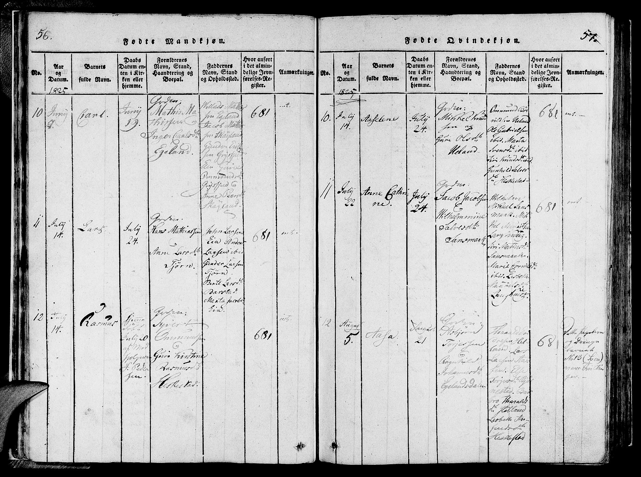 Lund sokneprestkontor, SAST/A-101809/S06/L0006: Parish register (official) no. A 6, 1816-1839, p. 56-57