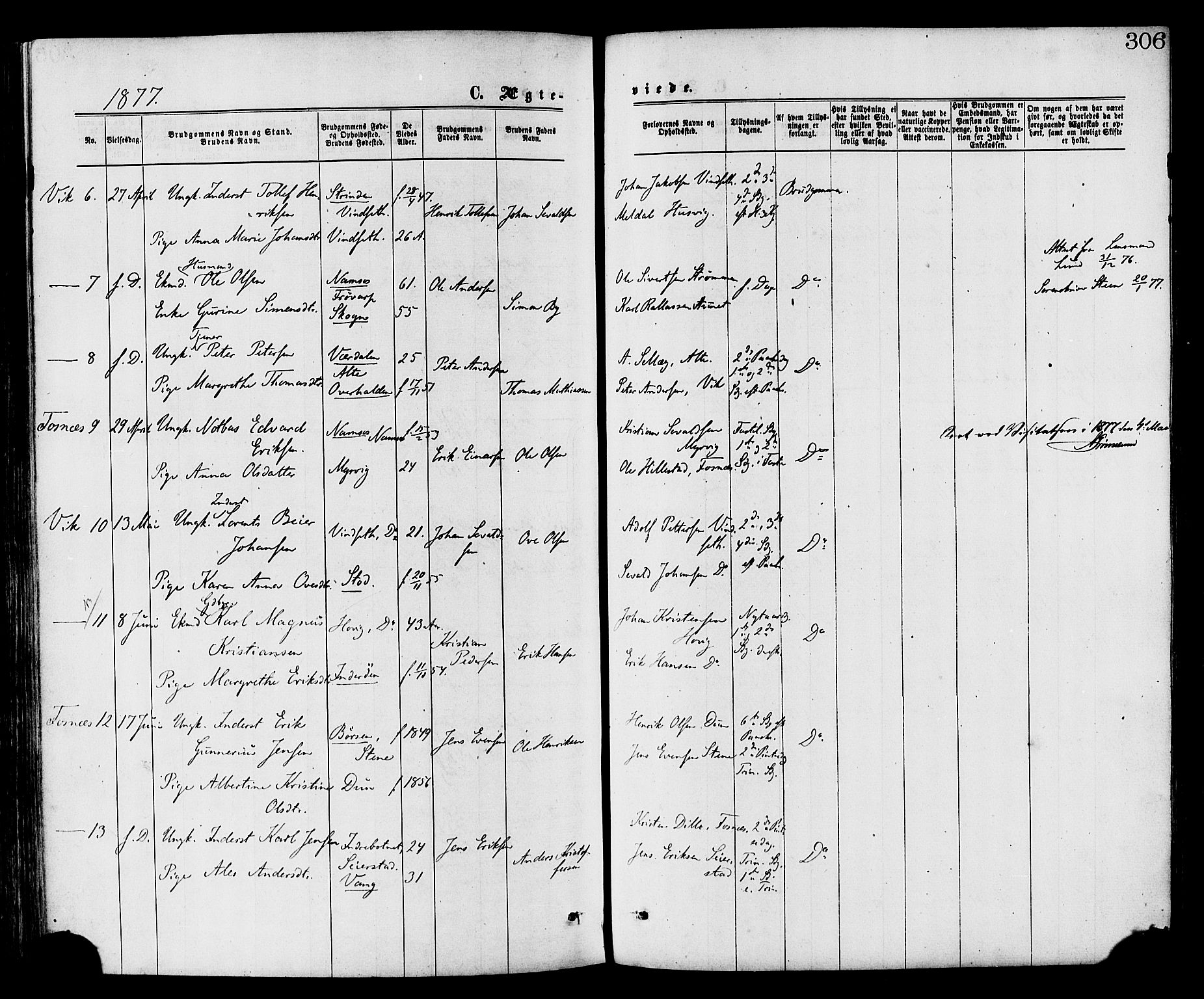 Ministerialprotokoller, klokkerbøker og fødselsregistre - Nord-Trøndelag, SAT/A-1458/773/L0616: Parish register (official) no. 773A07, 1870-1887, p. 306