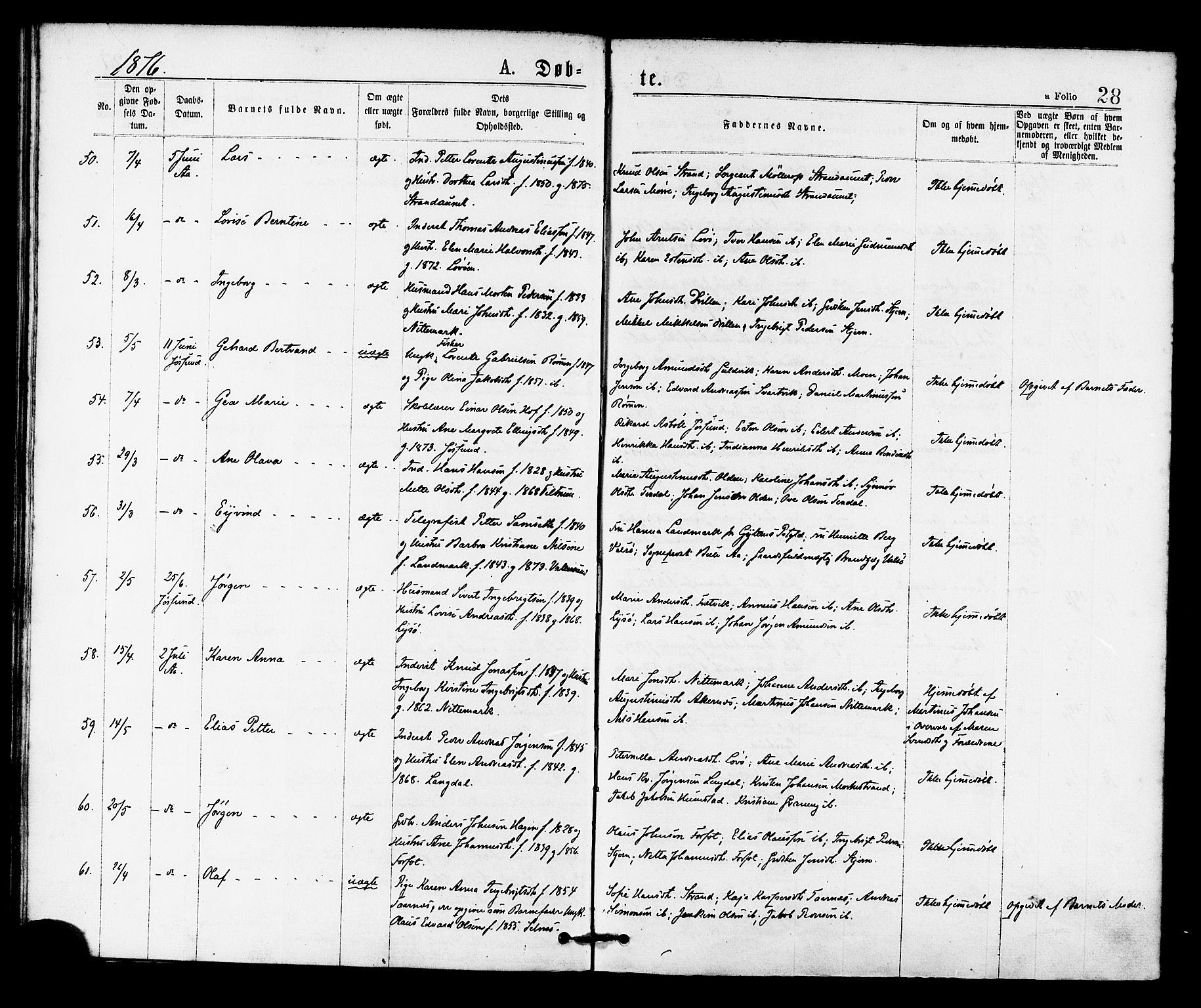 Ministerialprotokoller, klokkerbøker og fødselsregistre - Sør-Trøndelag, SAT/A-1456/655/L0679: Parish register (official) no. 655A08, 1873-1879, p. 28