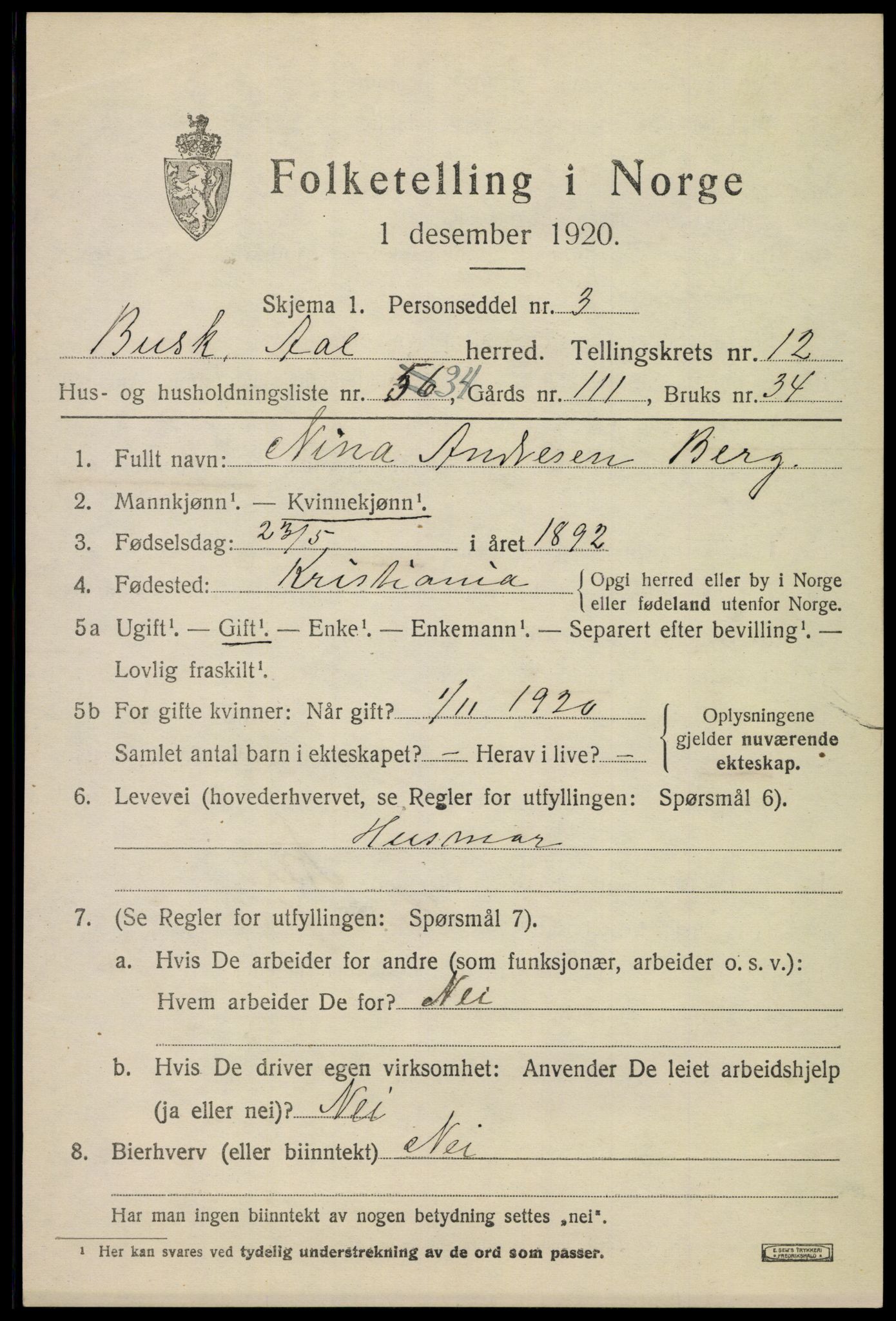 SAKO, 1920 census for Ål, 1920, p. 7026