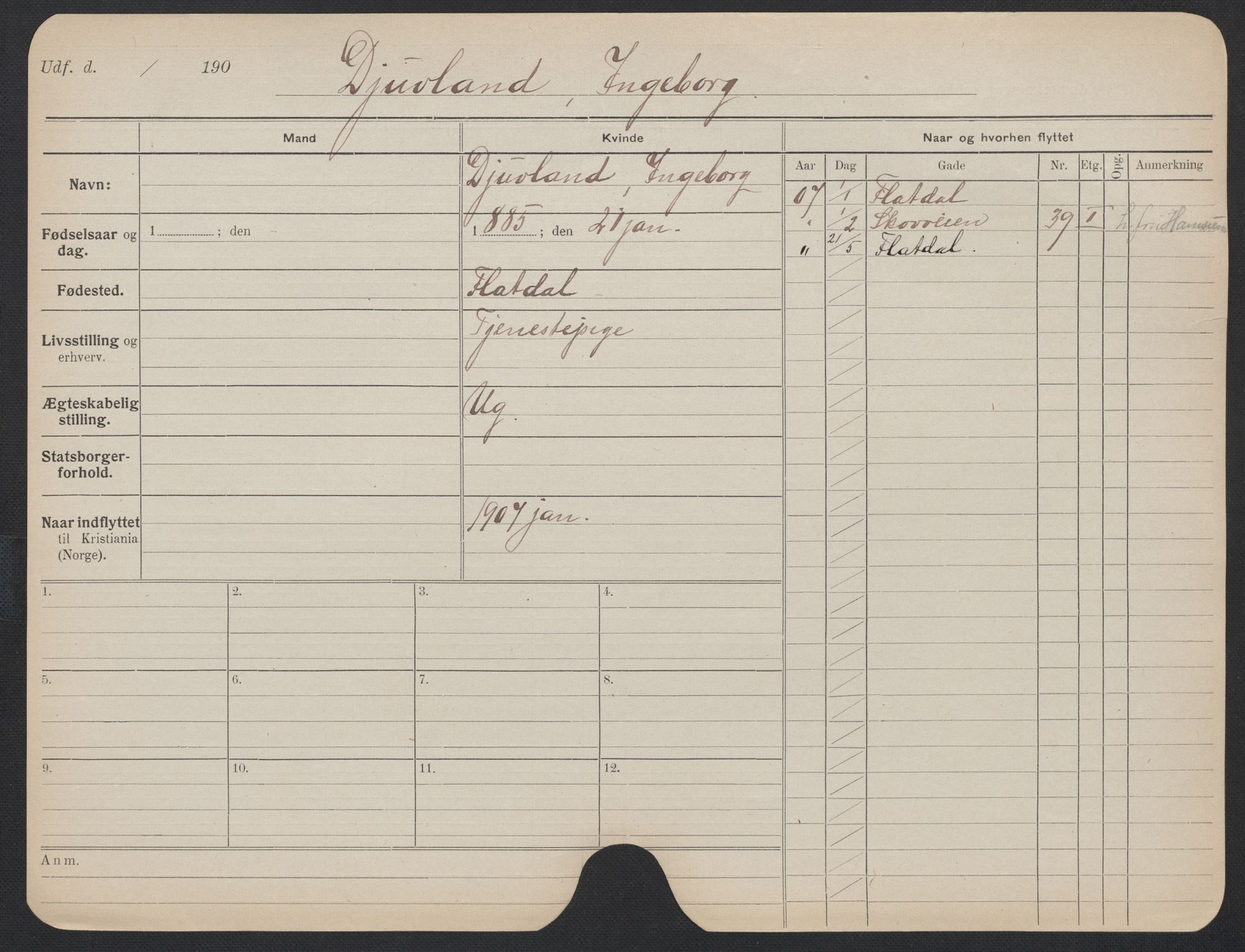 Oslo folkeregister, Registerkort, AV/SAO-A-11715/F/Fa/Fac/L0013: Kvinner, 1906-1914, p. 1300a