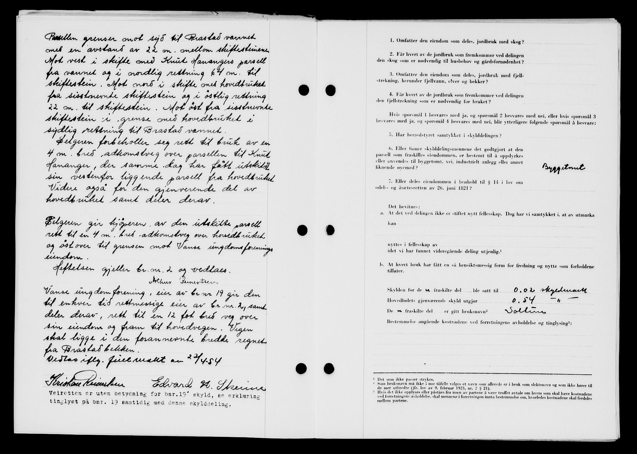 Lyngdal sorenskriveri, AV/SAK-1221-0004/G/Gb/L0670: Mortgage book no. A XVI, 1954-1954, Diary no: : 373/1954