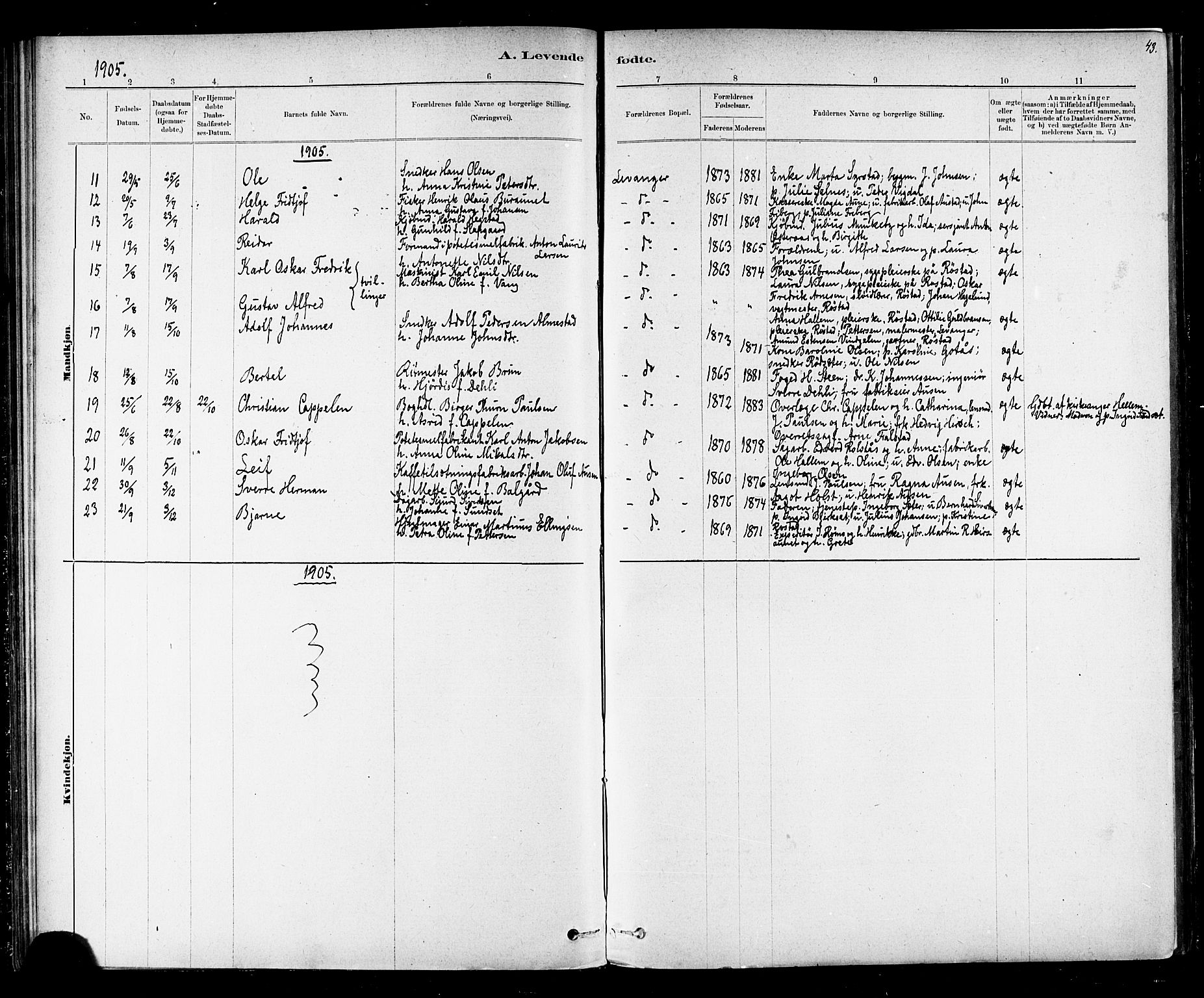 Ministerialprotokoller, klokkerbøker og fødselsregistre - Nord-Trøndelag, SAT/A-1458/720/L0192: Parish register (copy) no. 720C01, 1880-1917, p. 43