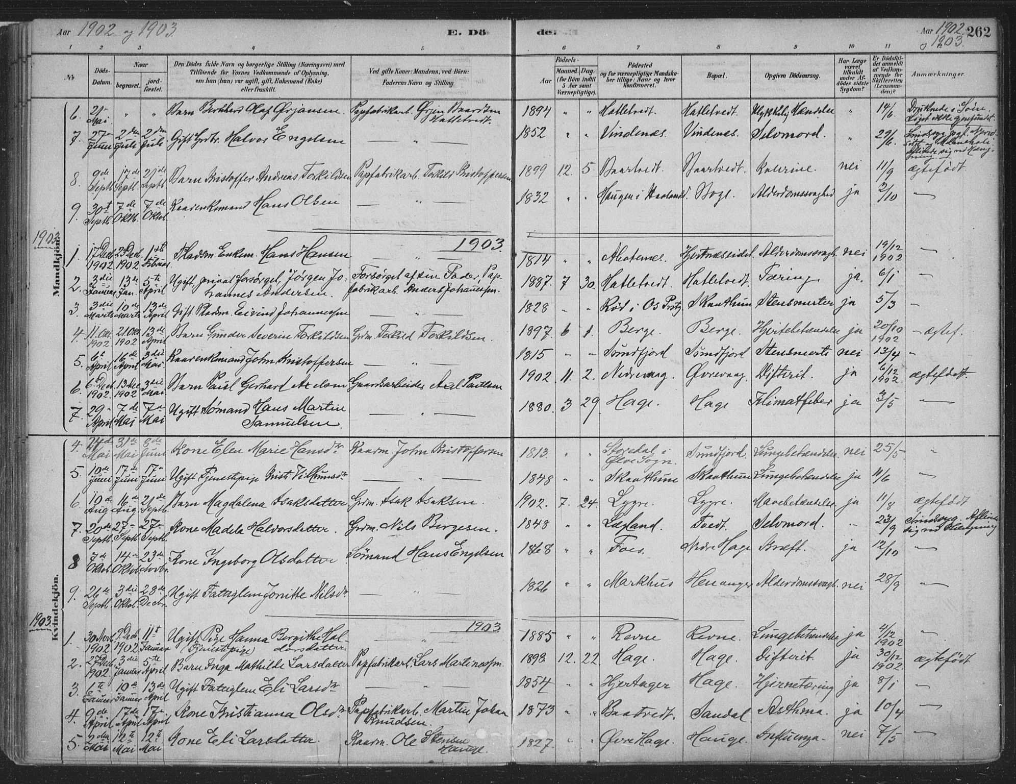 Fusa sokneprestembete, SAB/A-75401/H/Haa: Parish register (official) no. D 1, 1880-1938, p. 262