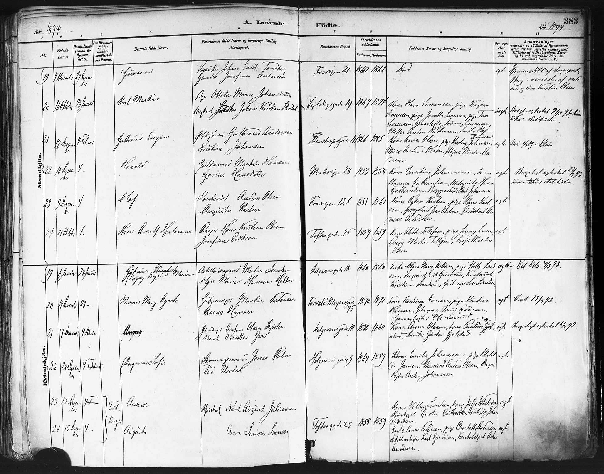 Paulus prestekontor Kirkebøker, AV/SAO-A-10871/F/Fa/L0013: Parish register (official) no. 13, 1887-1894, p. 383