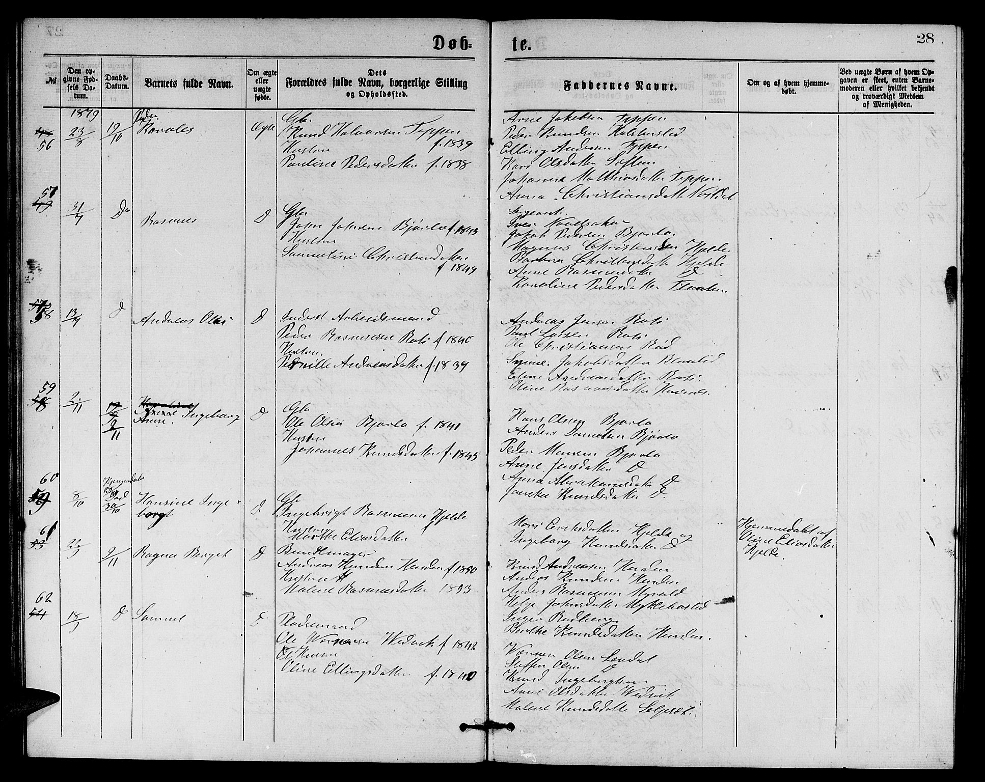 Eid sokneprestembete, AV/SAB-A-82301/H/Hab/Habb/L0001: Parish register (copy) no. B 1, 1877-1882, p. 28