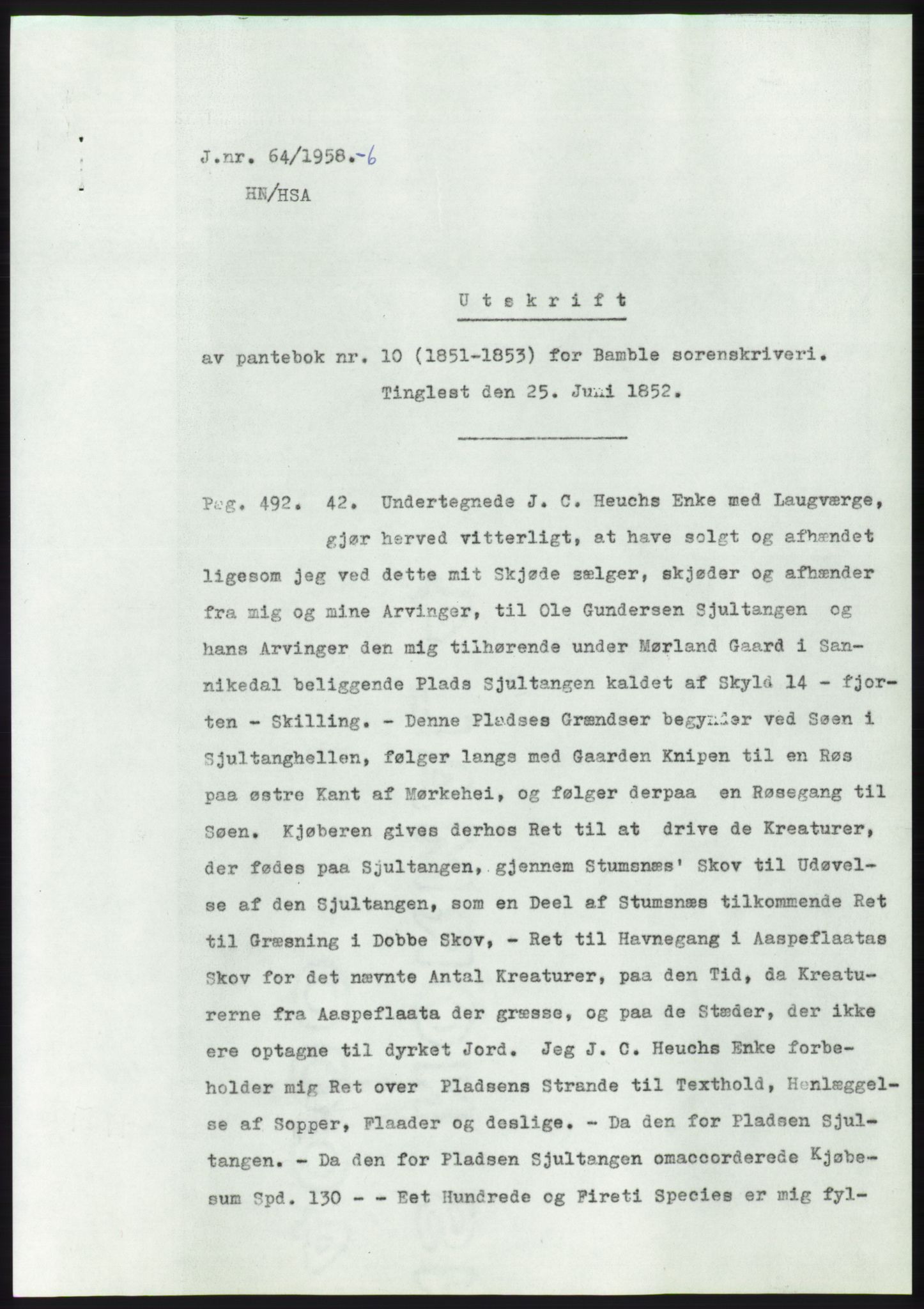 Statsarkivet i Kongsberg, AV/SAKO-A-0001/E/Ee/L0011: Avskrifter, SAO jnr. 1262/1957 - 200/1958, 1957-1958, p. 246