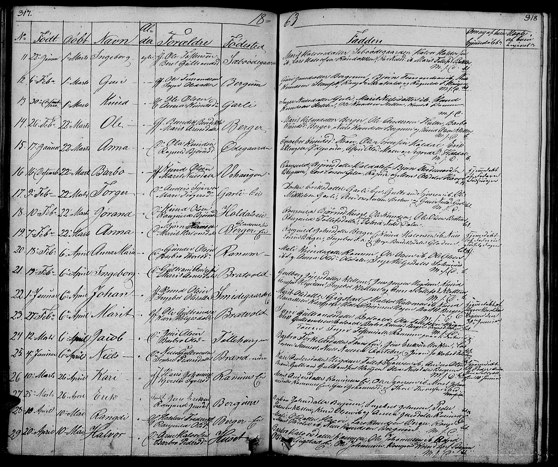 Nord-Aurdal prestekontor, AV/SAH-PREST-132/H/Ha/Hab/L0001: Parish register (copy) no. 1, 1834-1887, p. 317-318