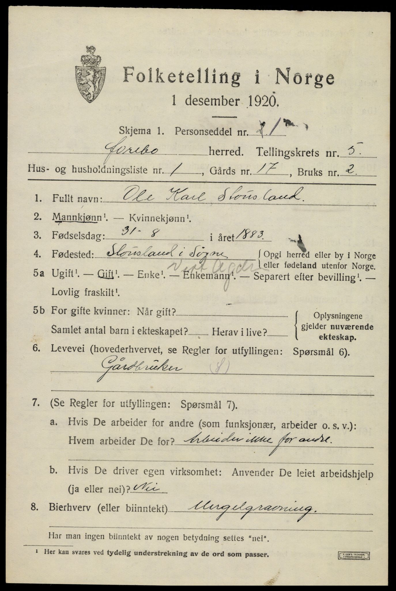 SAK, 1920 census for Øvrebø, 1920, p. 968