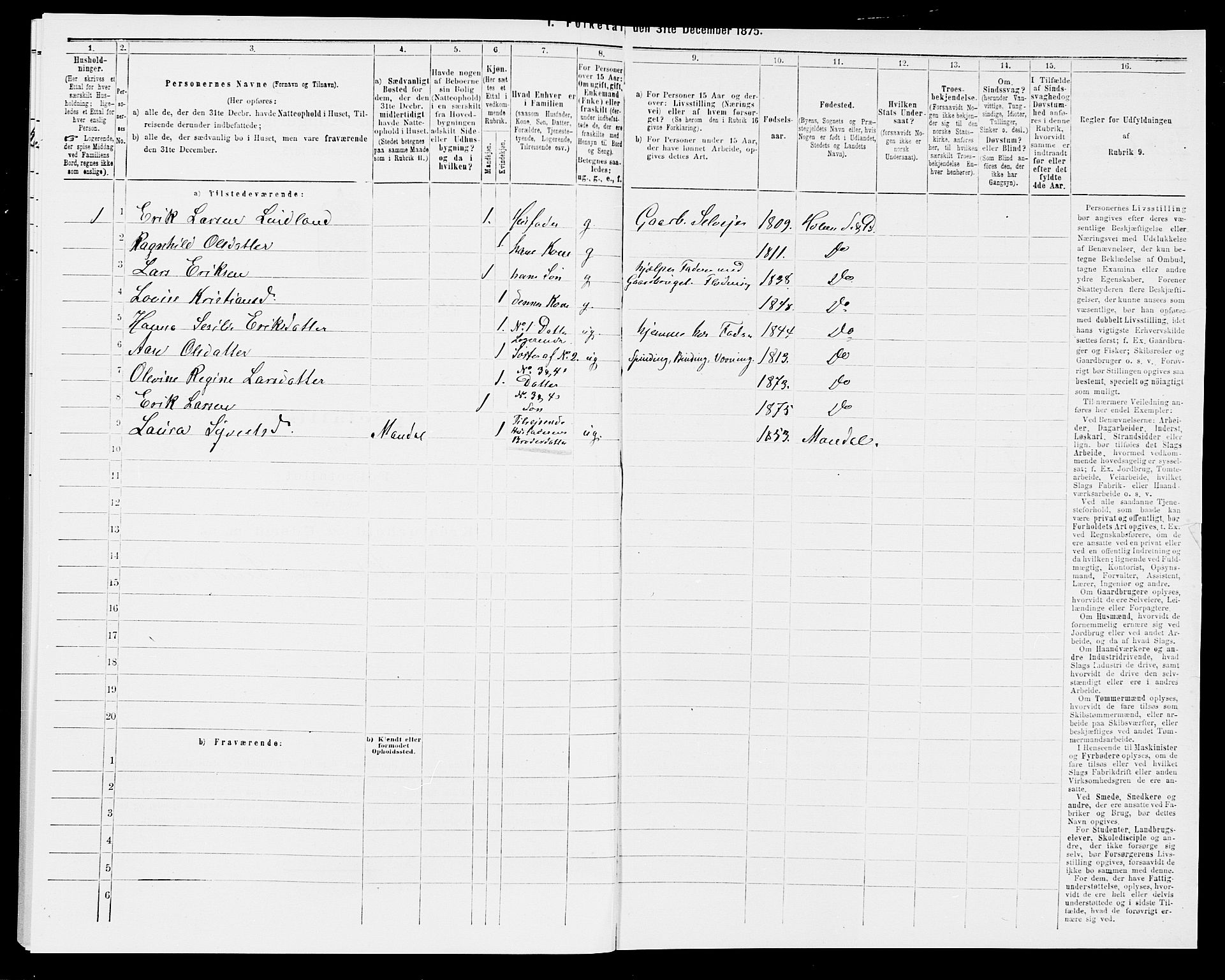 SAK, 1875 census for 1020P Holum, 1875, p. 239