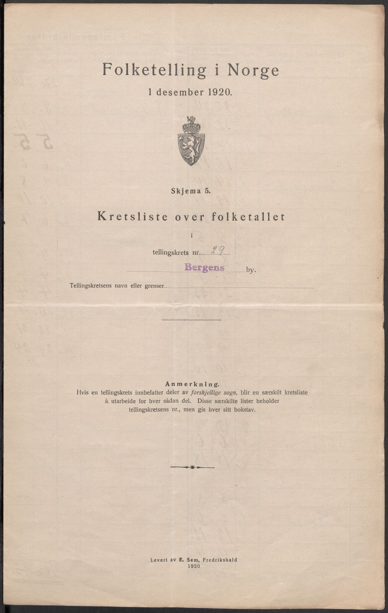 SAB, 1920 census for Bergen, 1920, p. 99