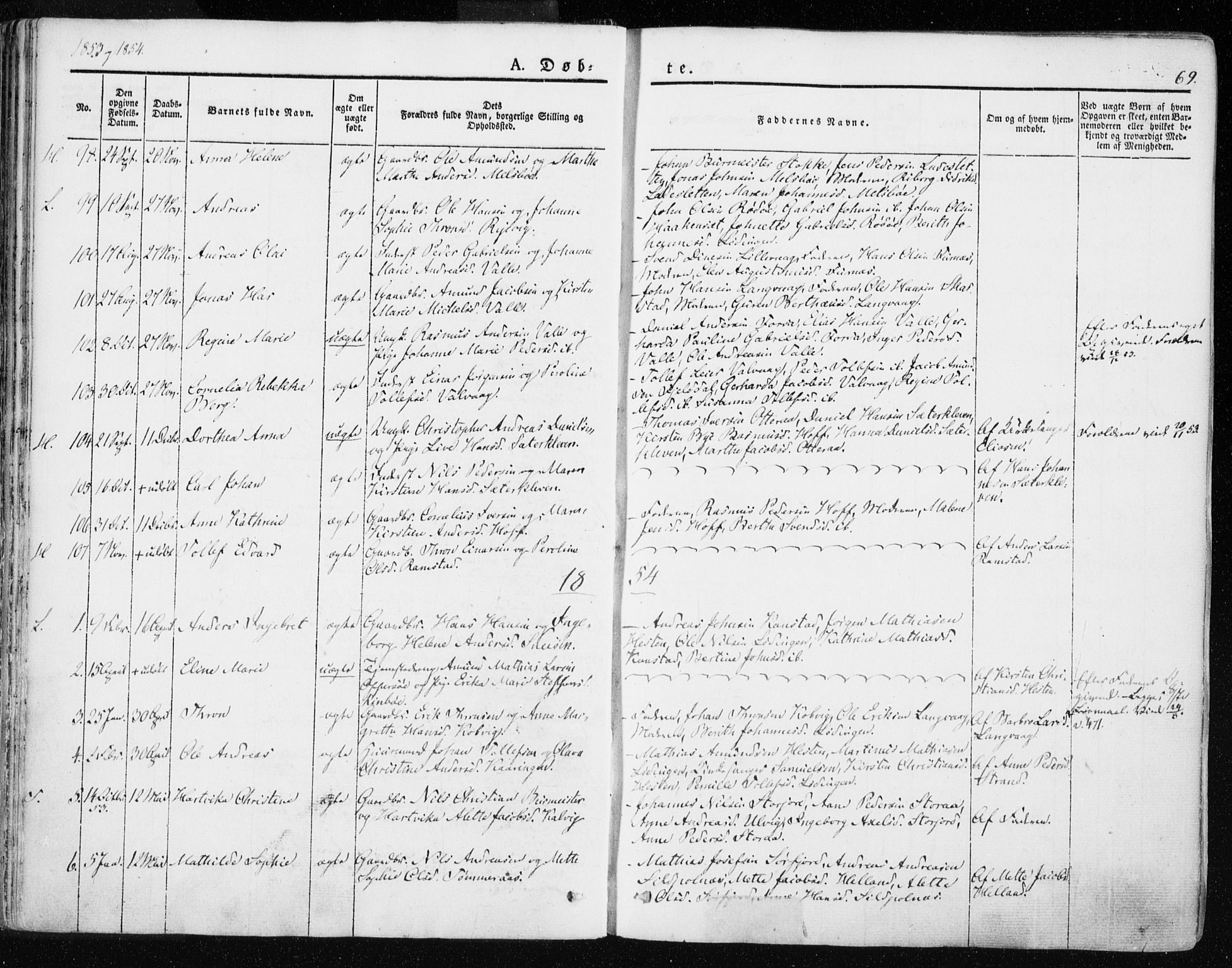 Ministerialprotokoller, klokkerbøker og fødselsregistre - Nordland, SAT/A-1459/872/L1033: Parish register (official) no. 872A08, 1840-1863, p. 69