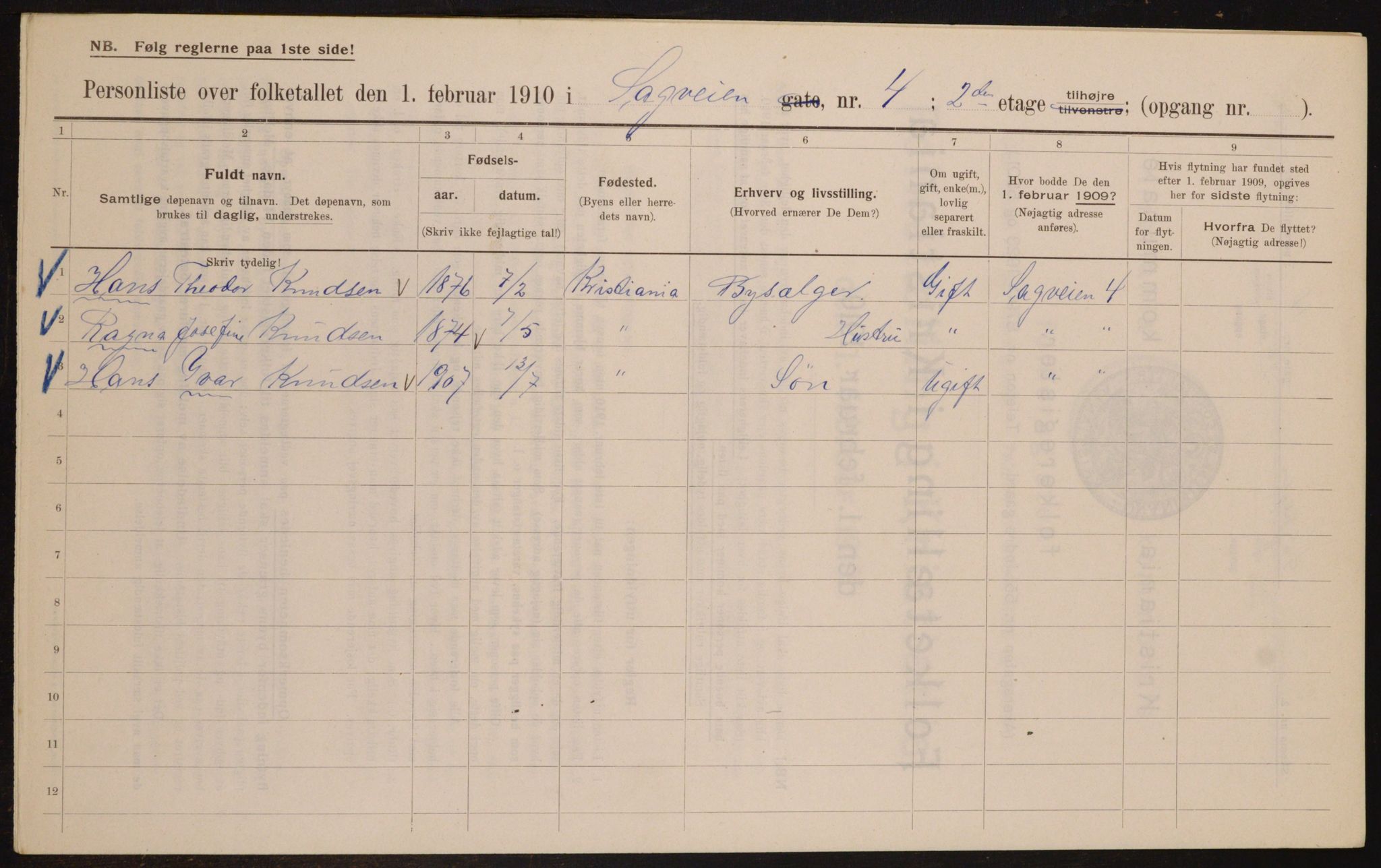 OBA, Municipal Census 1910 for Kristiania, 1910, p. 82719