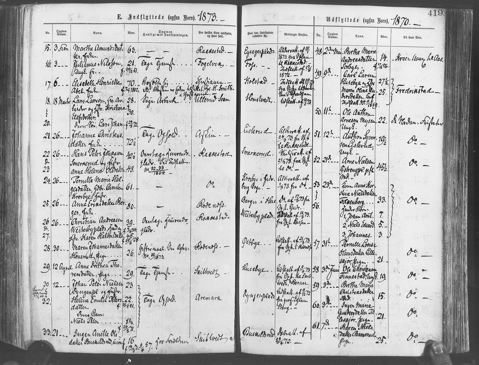 Eidsberg prestekontor Kirkebøker, SAO/A-10905/F/Fa/L0011: Parish register (official) no. I 11, 1867-1878, p. 419
