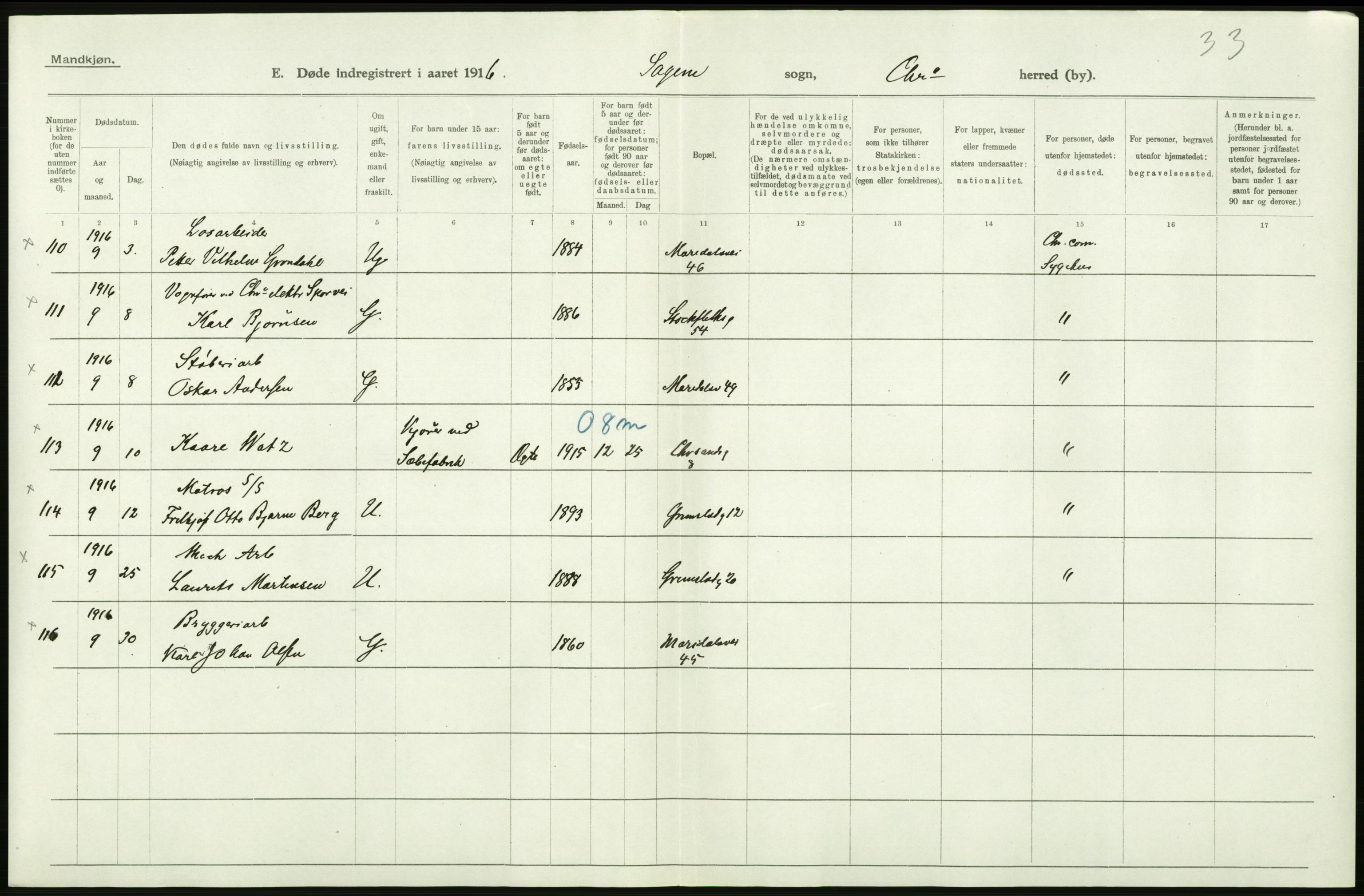 Statistisk sentralbyrå, Sosiodemografiske emner, Befolkning, AV/RA-S-2228/D/Df/Dfb/Dfbf/L0010: Kristiania: Døde, dødfødte., 1916, p. 252