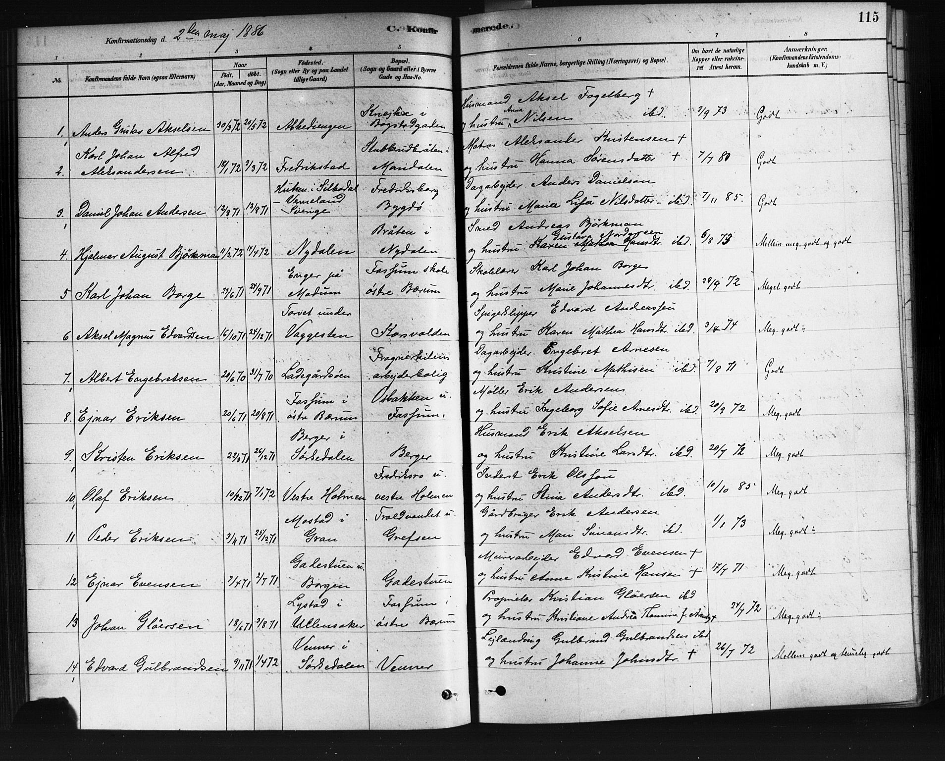 Vestre Aker prestekontor Kirkebøker, AV/SAO-A-10025/F/Fa/L0008: Parish register (official) no. 8, 1878-1903, p. 115