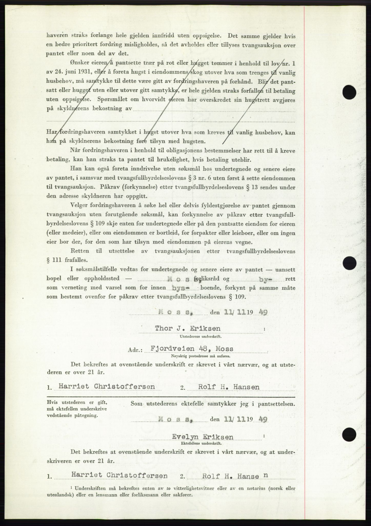 Moss sorenskriveri, SAO/A-10168: Mortgage book no. B23, 1949-1950, Diary no: : 3502/1949