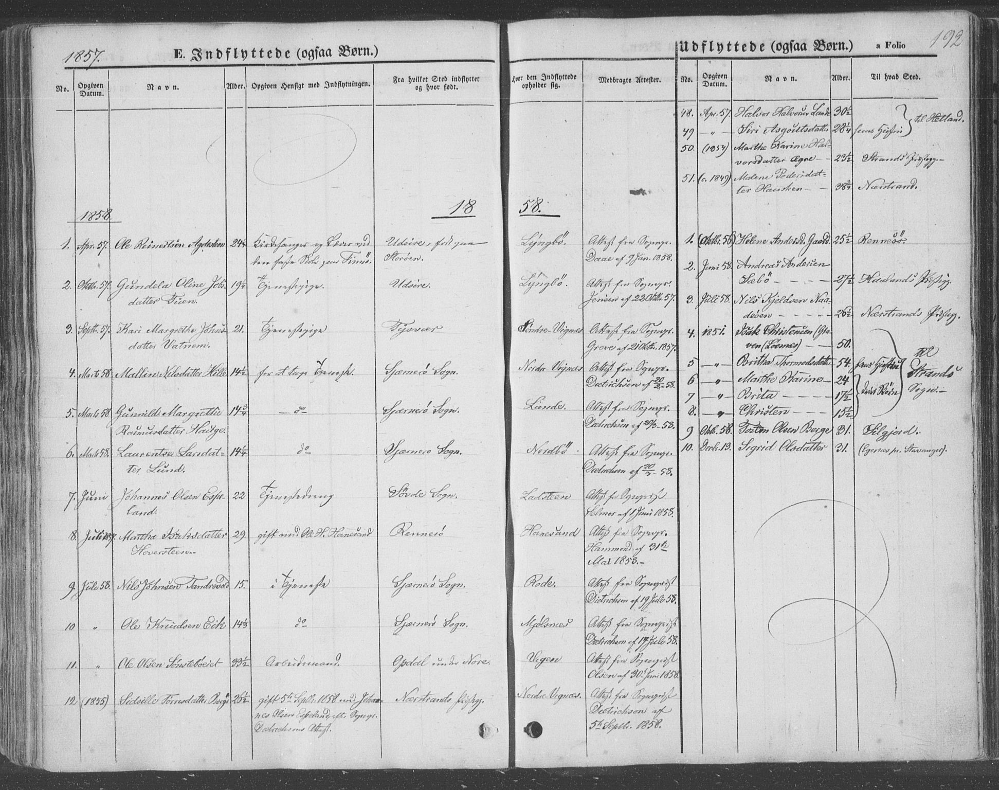 Finnøy sokneprestkontor, AV/SAST-A-101825/H/Ha/Haa/L0007: Parish register (official) no. A 7, 1847-1862, p. 192