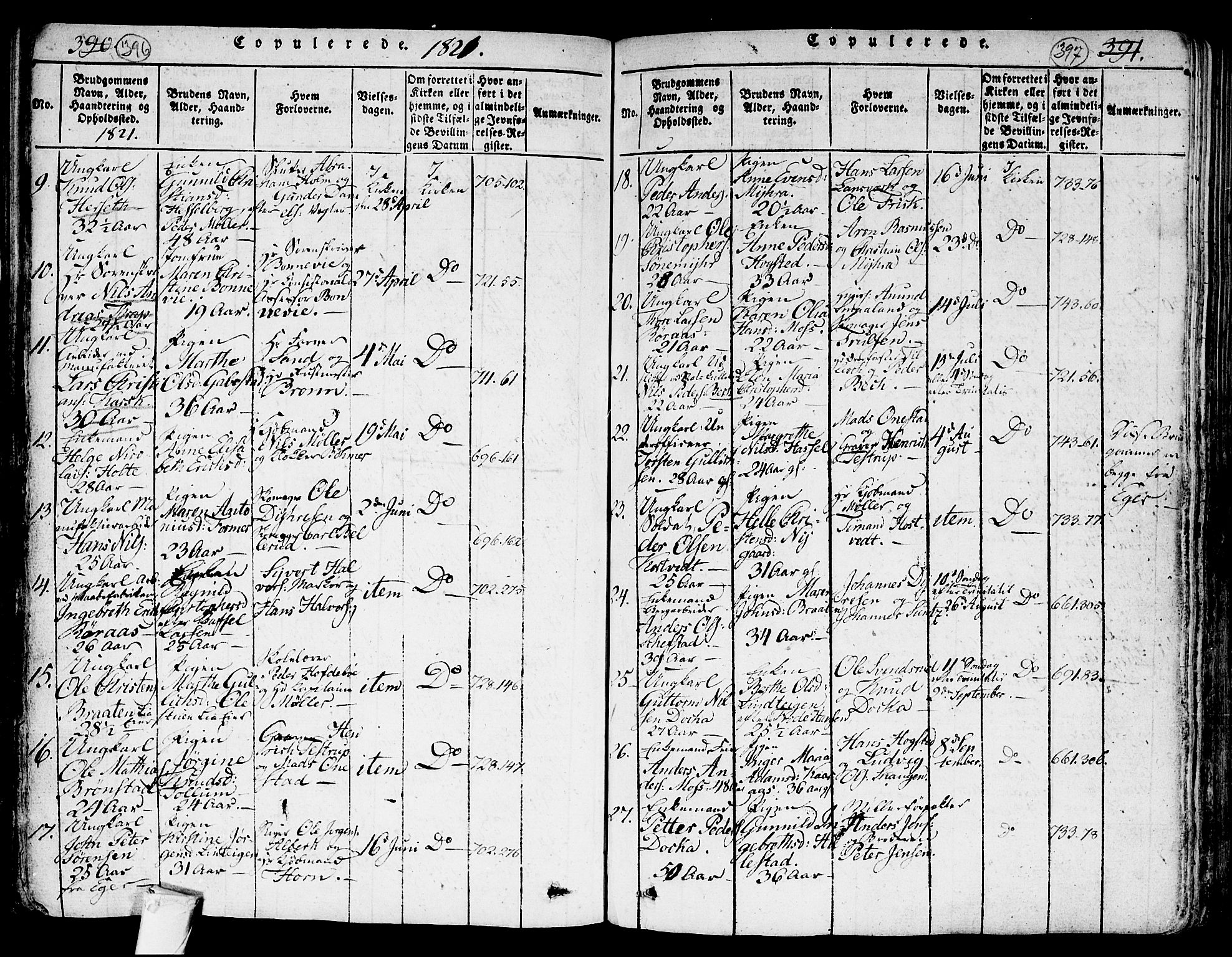 Kongsberg kirkebøker, AV/SAKO-A-22/G/Ga/L0001: Parish register (copy) no. 1, 1816-1839, p. 396-397