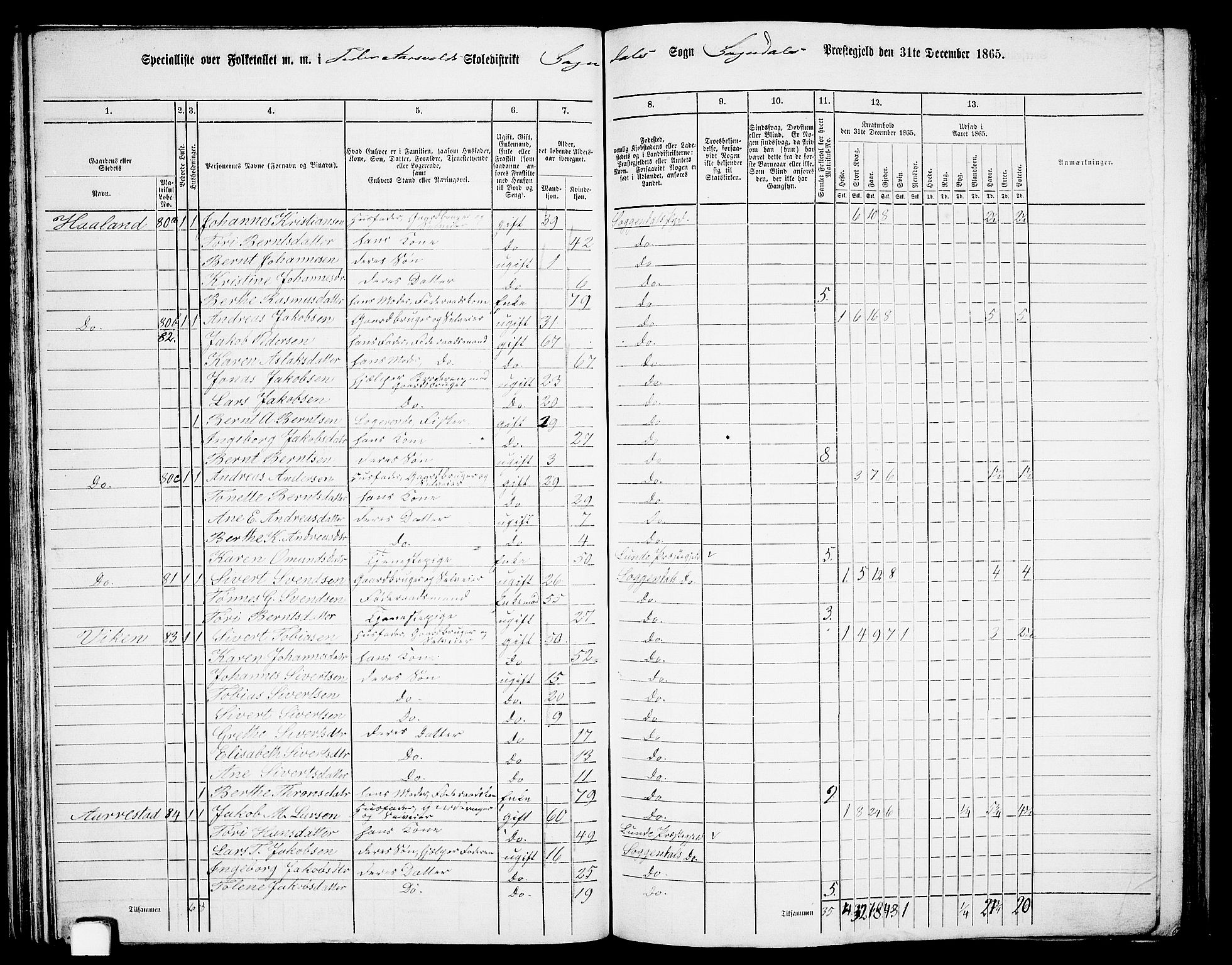 RA, 1865 census for Sokndal, 1865, p. 65