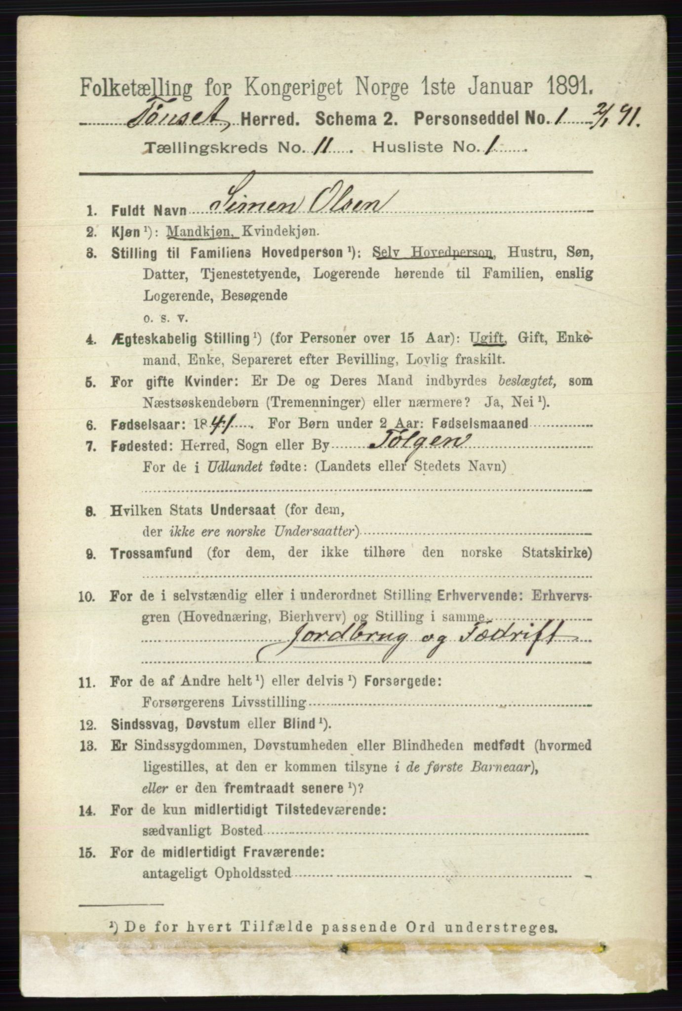 RA, 1891 census for 0437 Tynset, 1891, p. 3012
