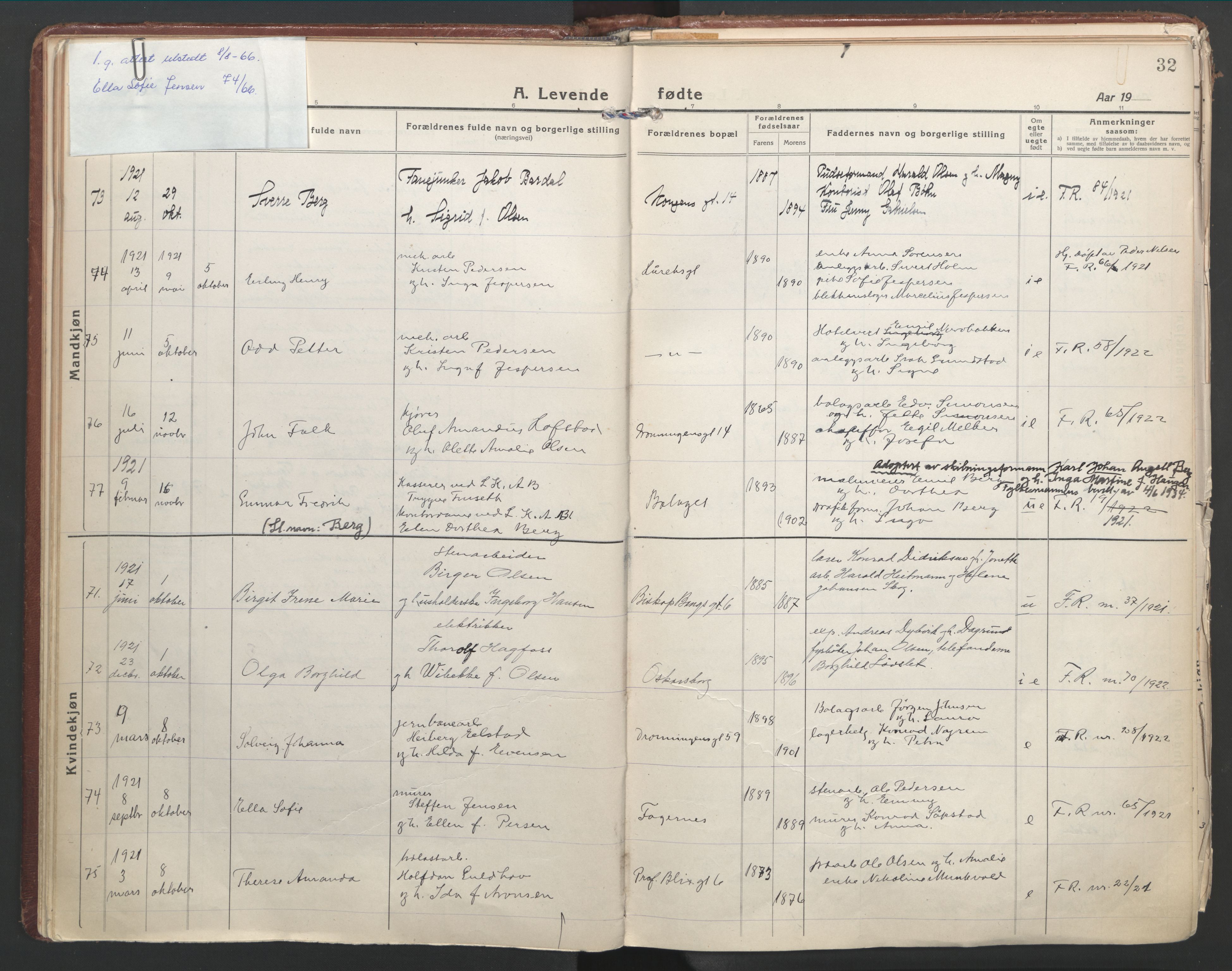 Ministerialprotokoller, klokkerbøker og fødselsregistre - Nordland, AV/SAT-A-1459/871/L1003: Parish register (official) no. 871A19, 1921-1930, p. 32