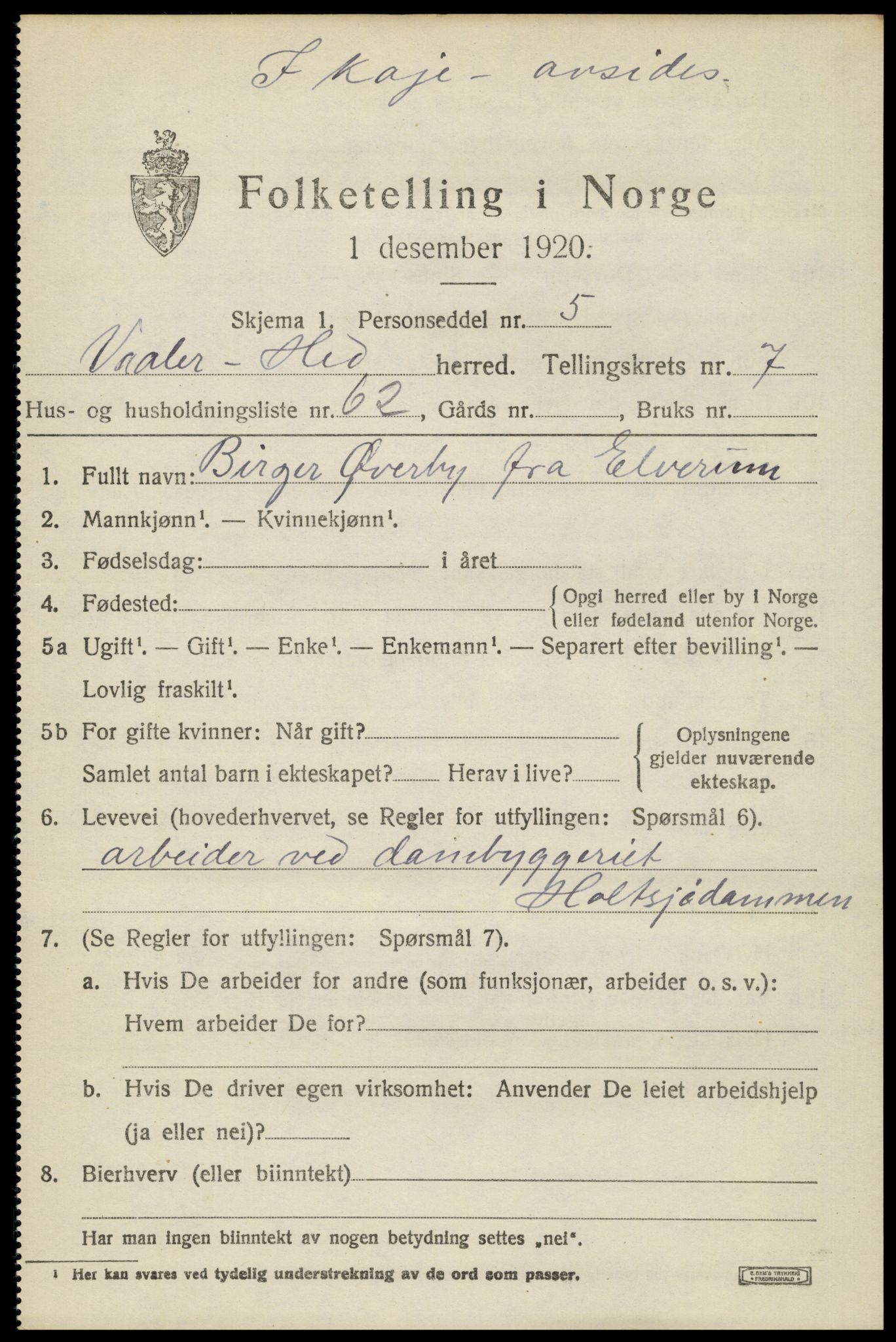 SAH, 1920 census for Våler (Hedmark), 1920, p. 8245