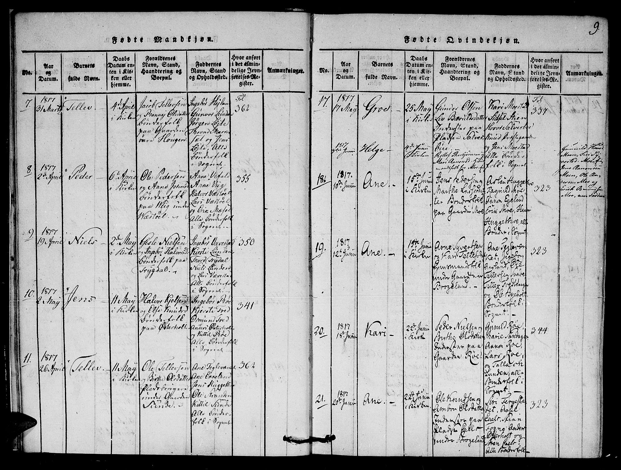 Gjerstad sokneprestkontor, AV/SAK-1111-0014/F/Fa/Faa/L0004: Parish register (official) no. A 4, 1816-1829, p. 9