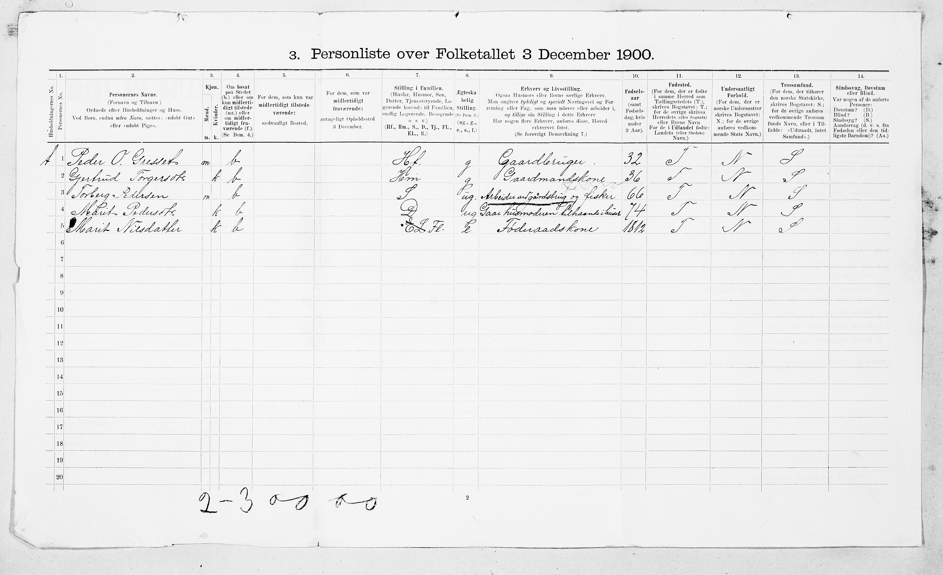 SAT, 1900 census for Aure, 1900, p. 21