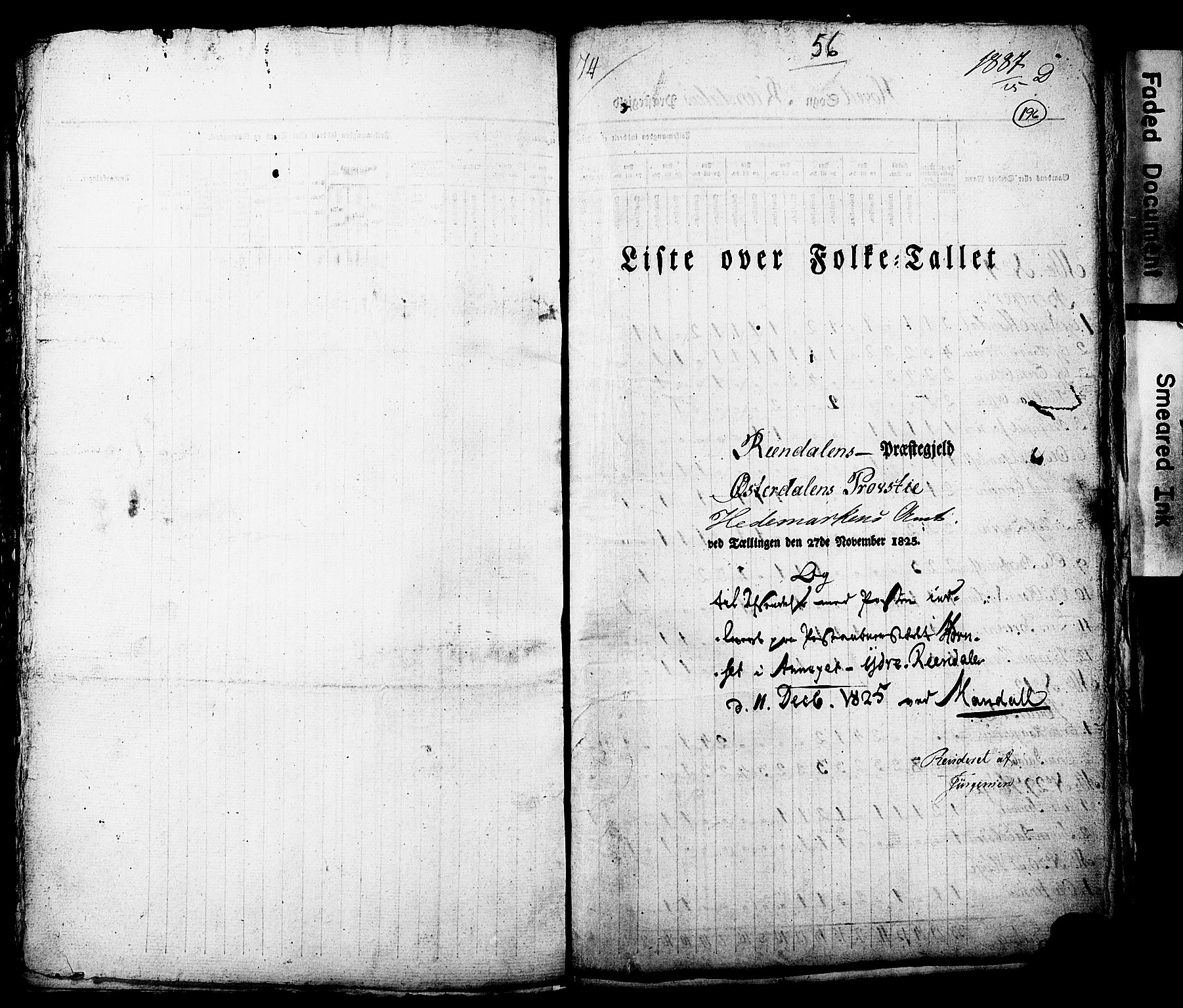 , Census 1825 for Rendalen, 1825, p. 1