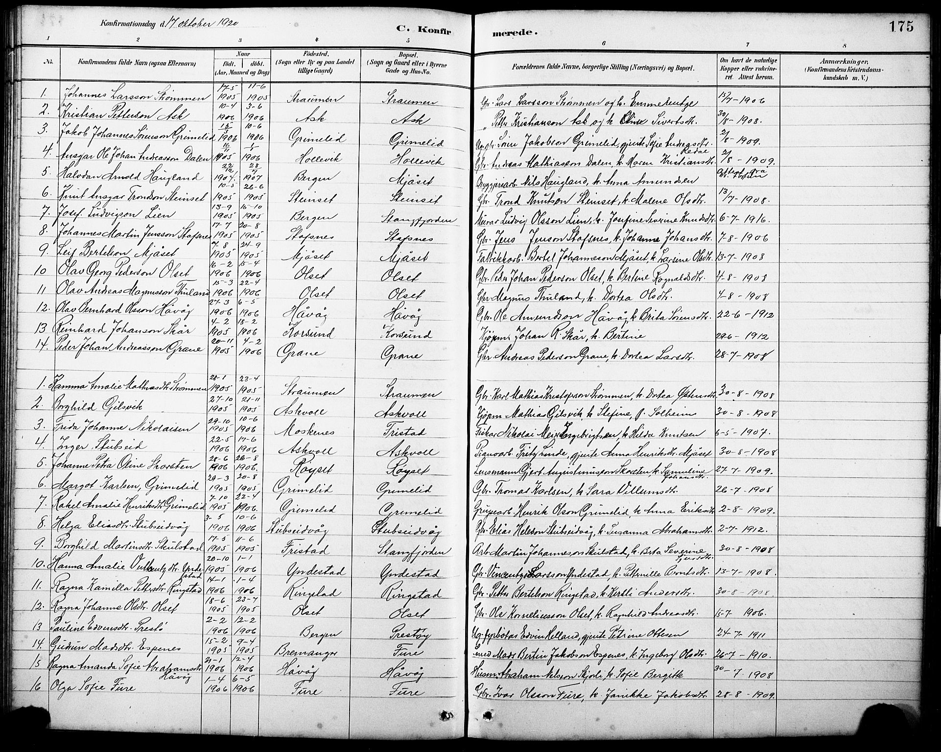 Askvoll sokneprestembete, AV/SAB-A-79501/H/Hab/Haba/L0003: Parish register (copy) no. A 3, 1886-1928, p. 175