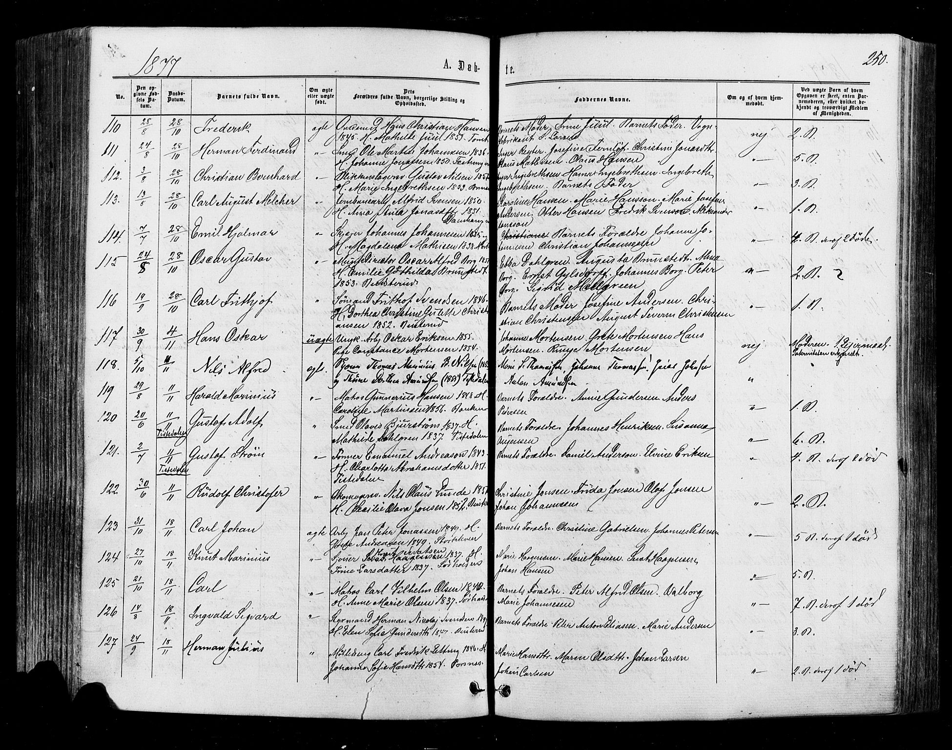 Halden prestekontor Kirkebøker, AV/SAO-A-10909/F/Fa/L0009: Parish register (official) no. I 9, 1866-1877, p. 250