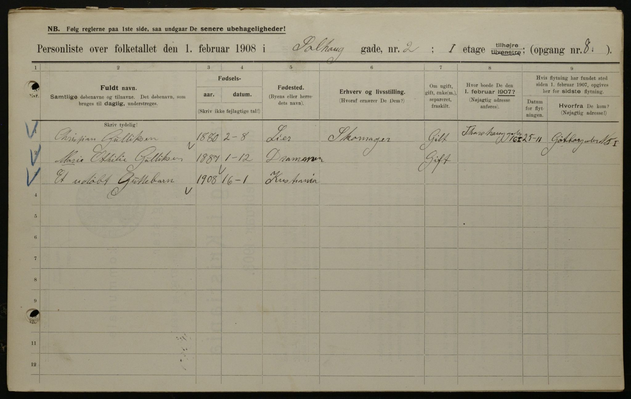 OBA, Municipal Census 1908 for Kristiania, 1908, p. 89562