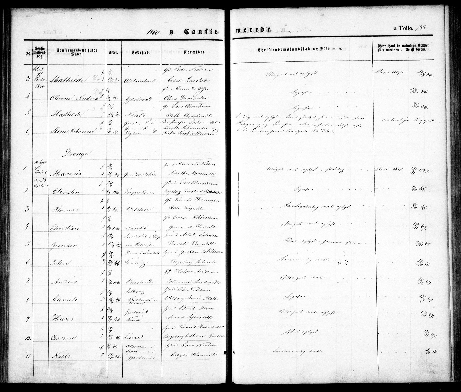 Hommedal sokneprestkontor, AV/SAK-1111-0023/F/Fa/Fab/L0004: Parish register (official) no. A 4, 1848-1860, p. 188