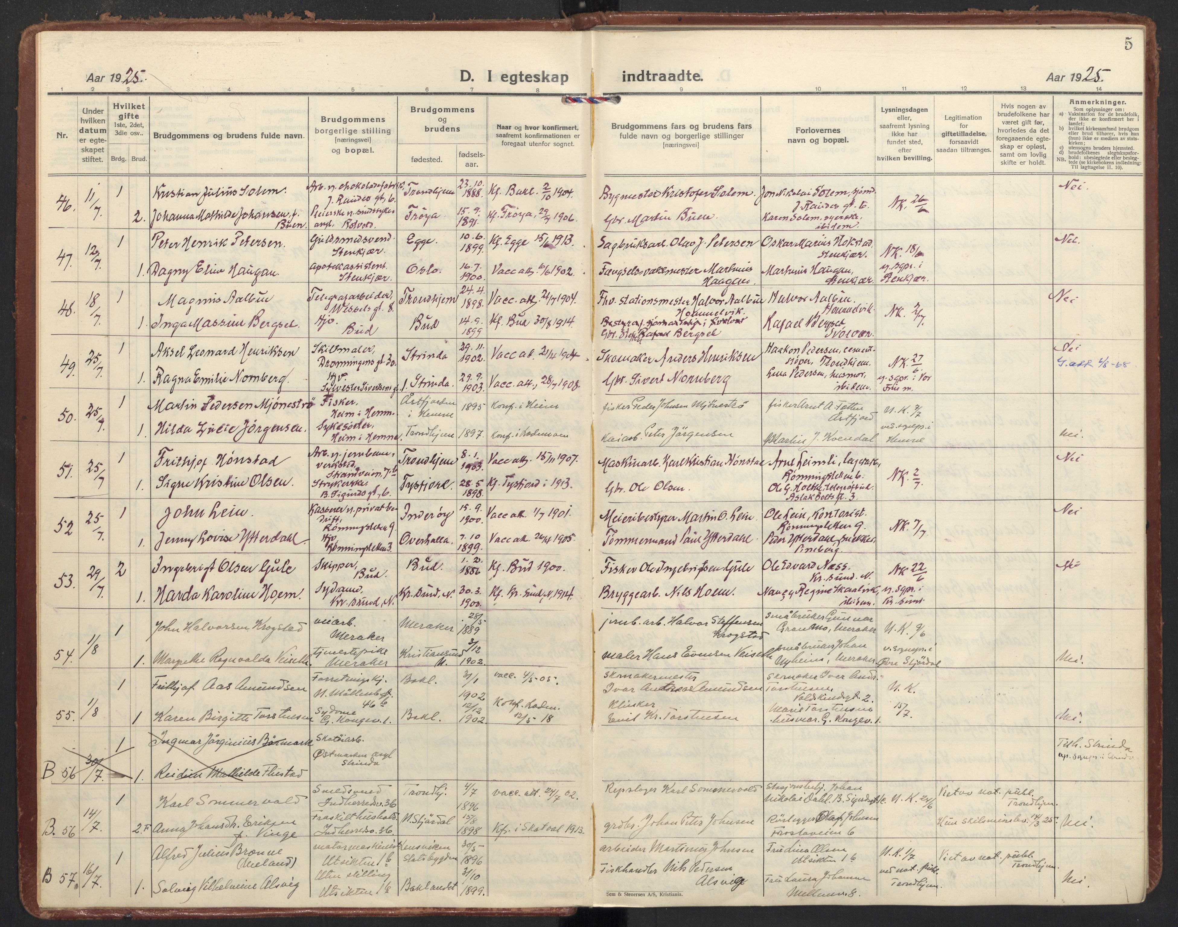 Ministerialprotokoller, klokkerbøker og fødselsregistre - Sør-Trøndelag, AV/SAT-A-1456/605/L0249: Parish register (official) no. 605A11, 1925-1936, p. 5