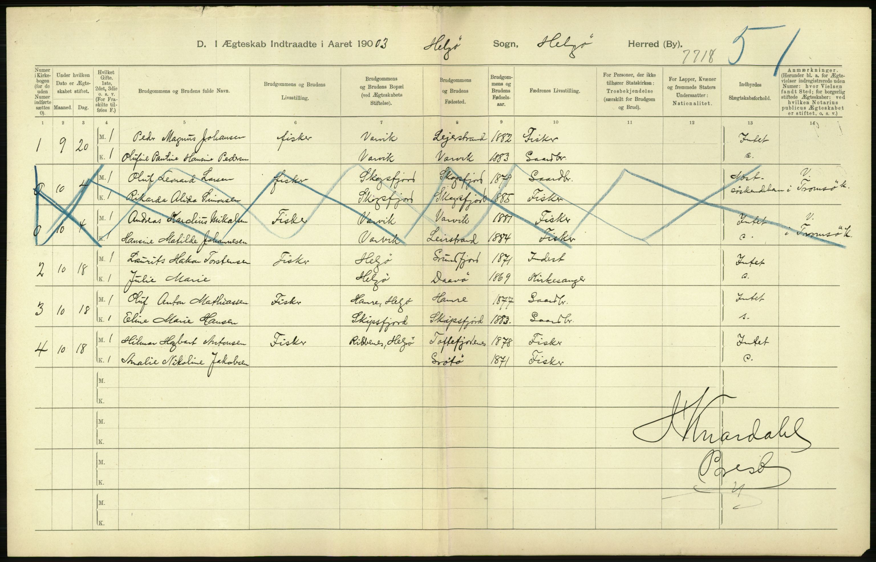 Statistisk sentralbyrå, Sosiodemografiske emner, Befolkning, AV/RA-S-2228/D/Df/Dfa/Dfaa/L0021: Tromsø amt: Fødte, gifte, døde., 1903, p. 320