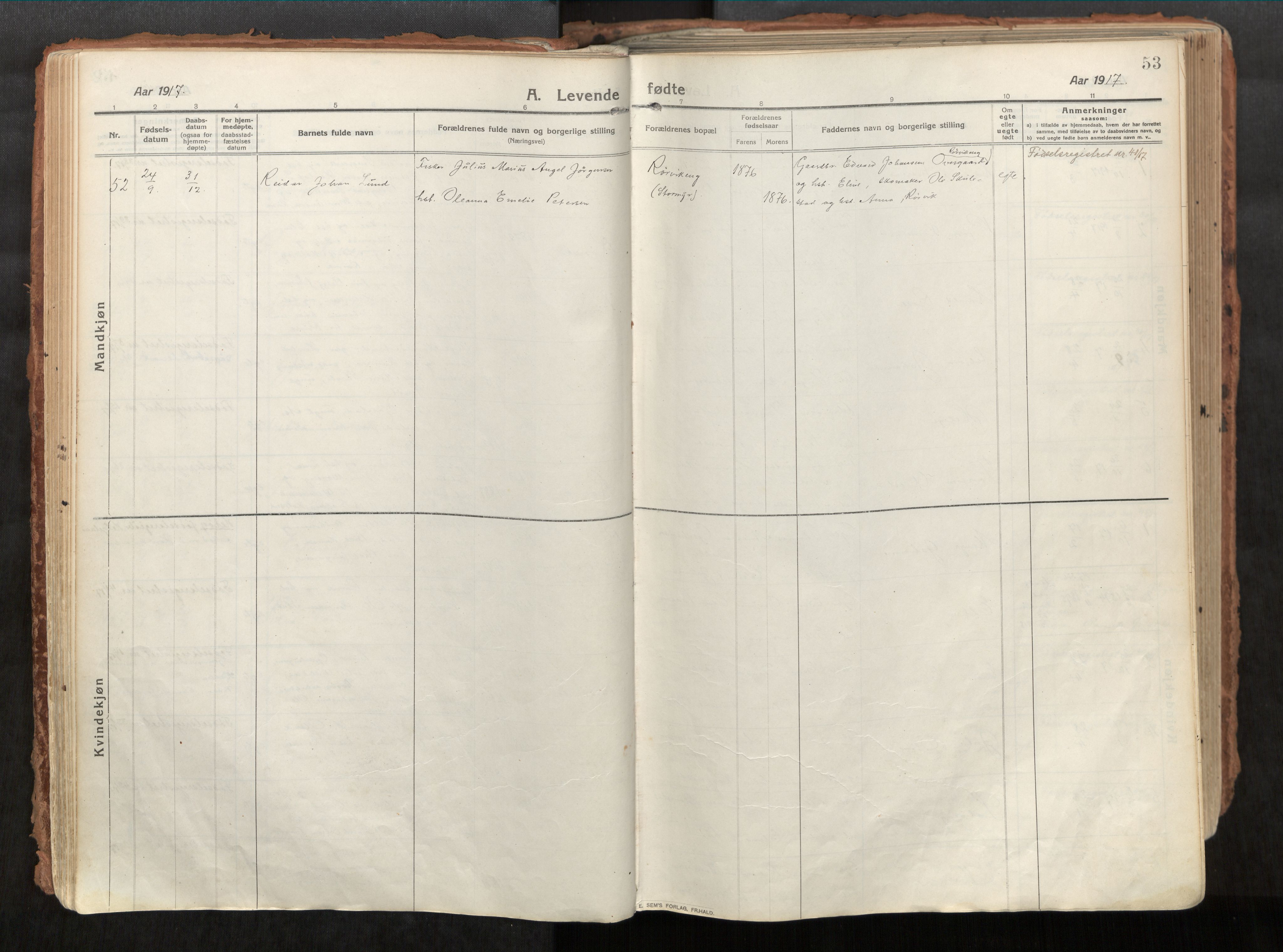 Vikna sokneprestkontor, SAT/A-1173/1/I/I1/I1a/L0001: Parish register (official) no. 1, 1913-1934, p. 53