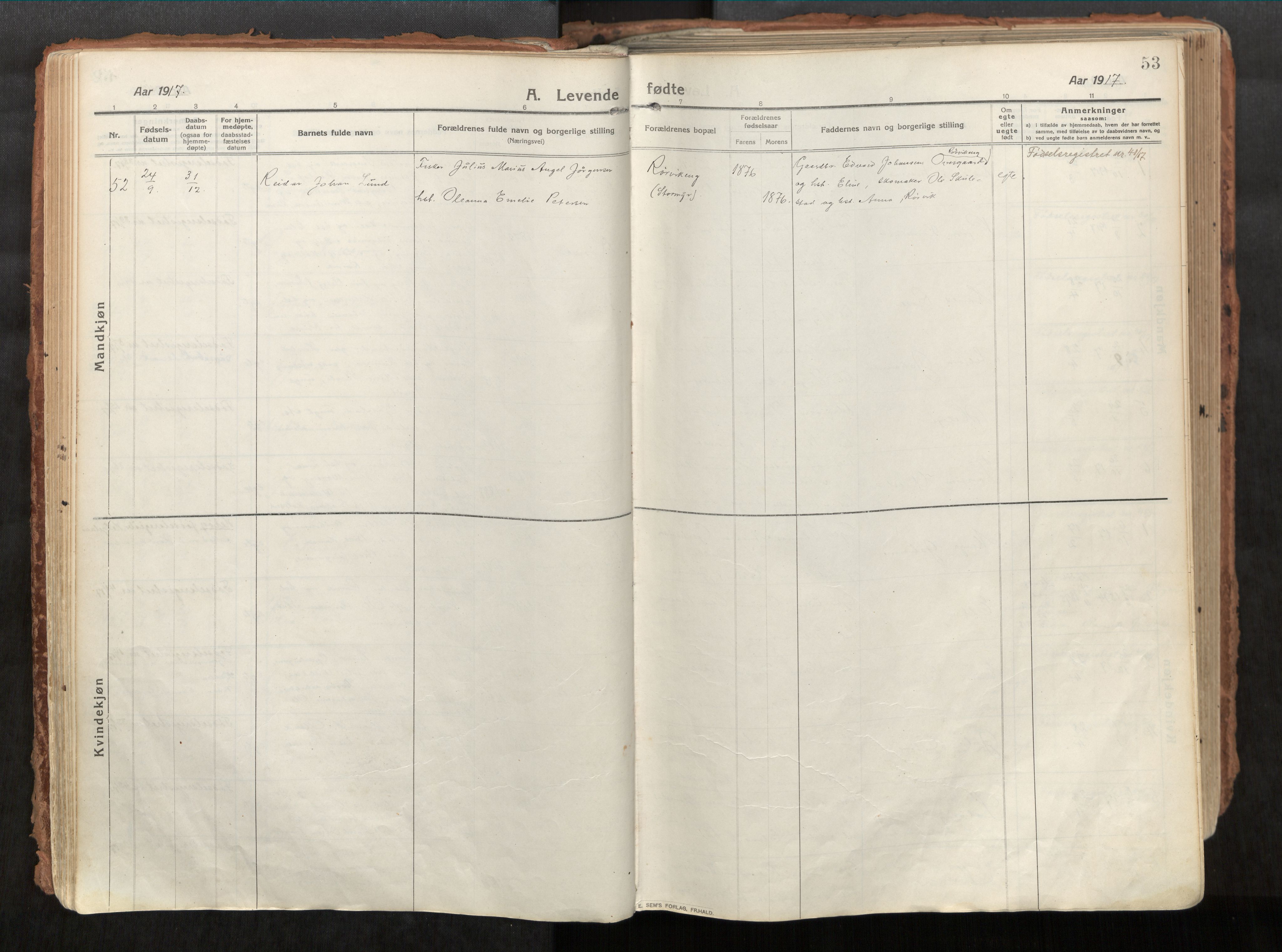 Vikna sokneprestkontor, AV/SAT-A-1173/1/I/I1/I1a/L0001: Parish register (official) no. 1, 1913-1934, p. 53