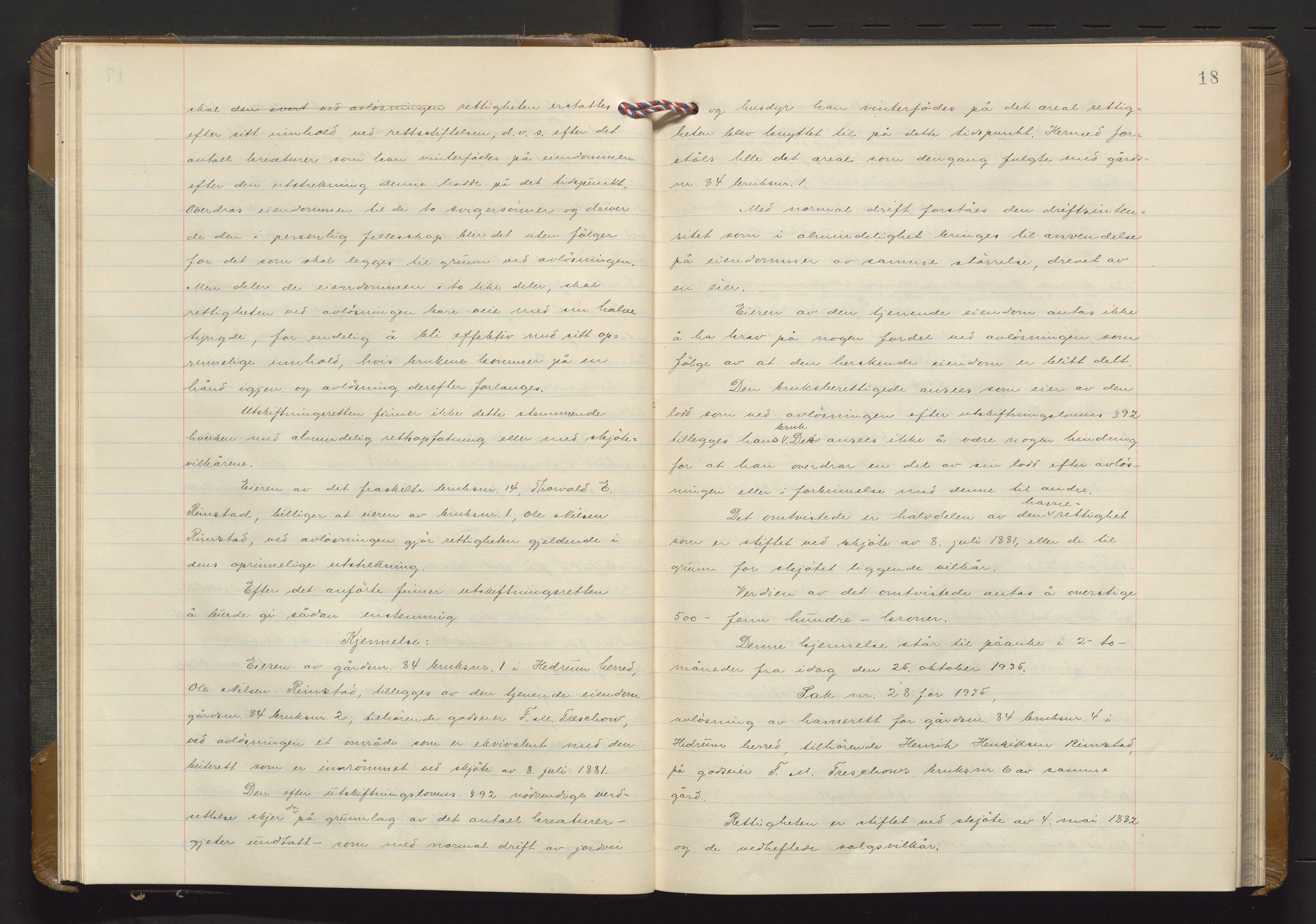Utskiftningsvesenet i Vestfold, AV/SAKO-A-797/F/Fa/L0023: Rettsbok (forhandlingsprotokoll), 1935-1937, p. 17b-18a