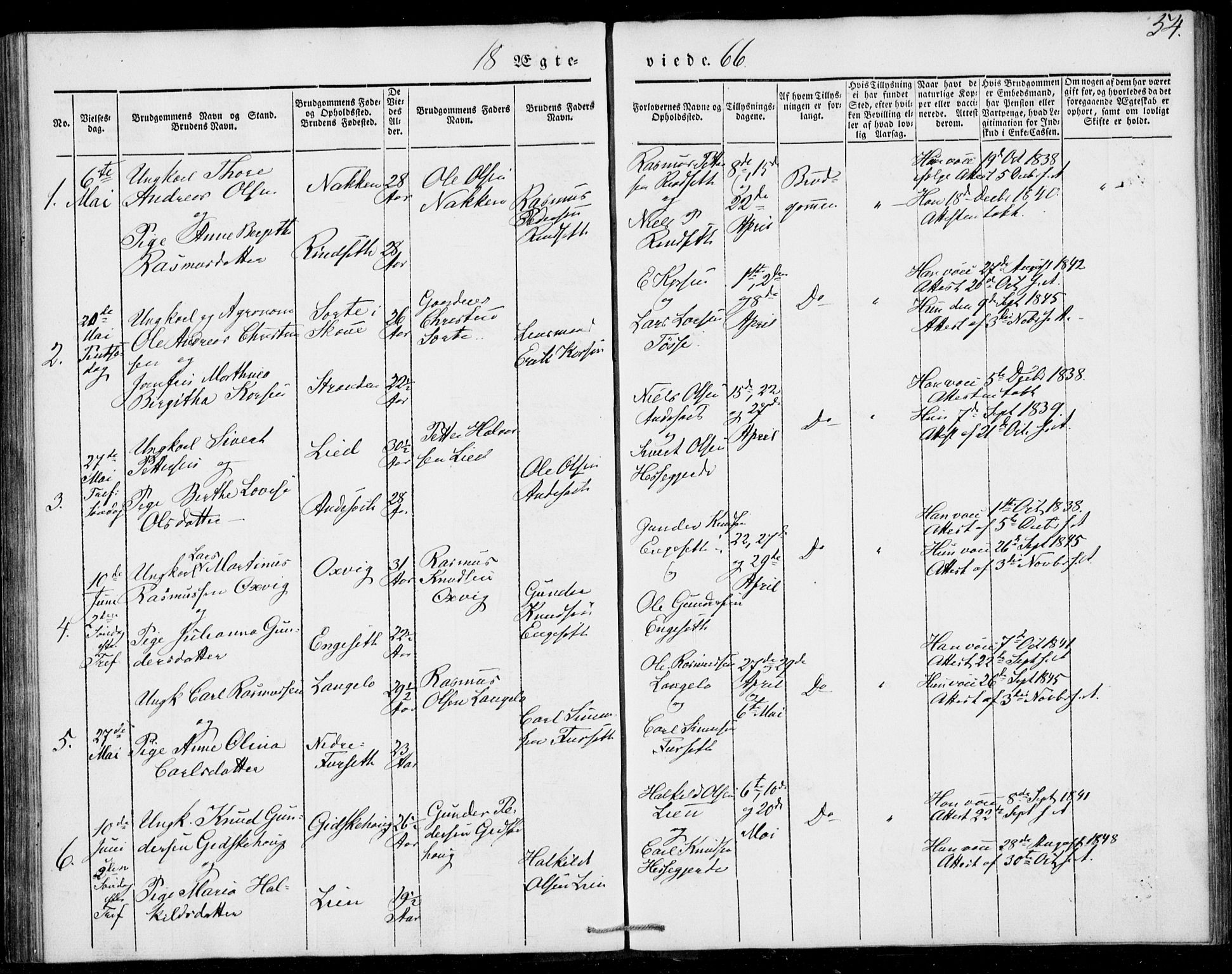 Ministerialprotokoller, klokkerbøker og fødselsregistre - Møre og Romsdal, AV/SAT-A-1454/520/L0276: Parish register (official) no. 520A06, 1844-1881, p. 54