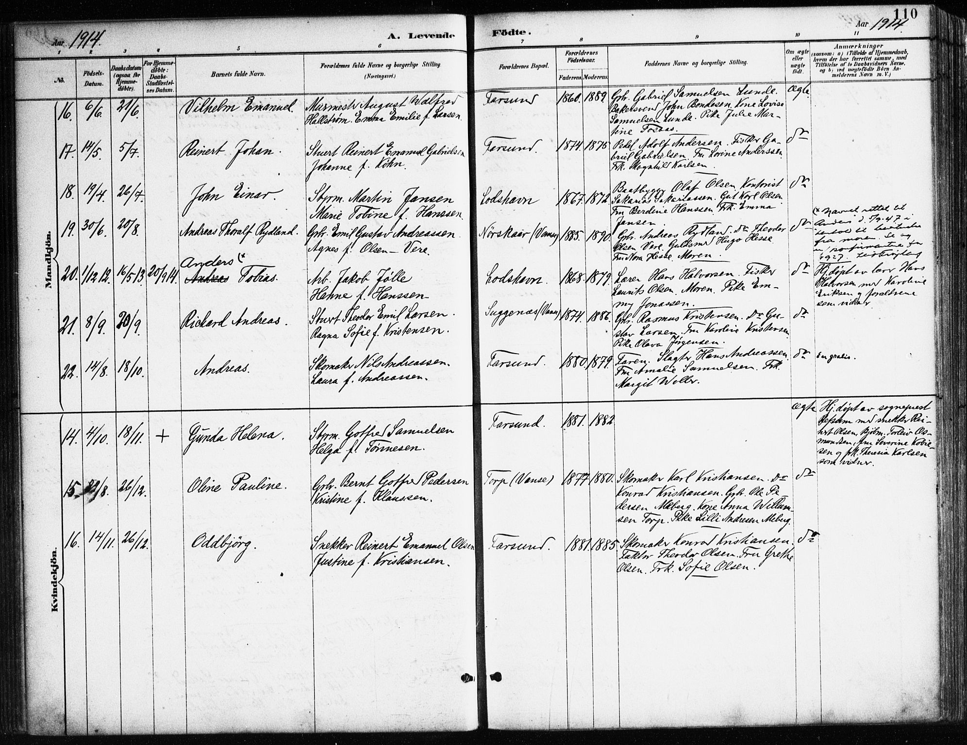 Farsund sokneprestkontor, SAK/1111-0009/F/Fa/L0006: Parish register (official) no. A 6, 1887-1920, p. 110