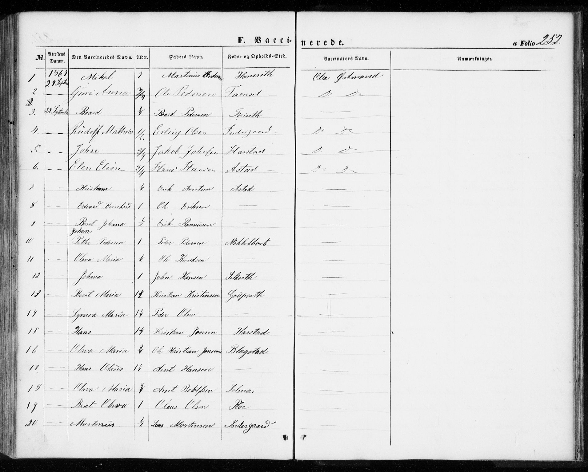 Ministerialprotokoller, klokkerbøker og fødselsregistre - Møre og Romsdal, SAT/A-1454/584/L0965: Parish register (official) no. 584A05, 1857-1868, p. 252