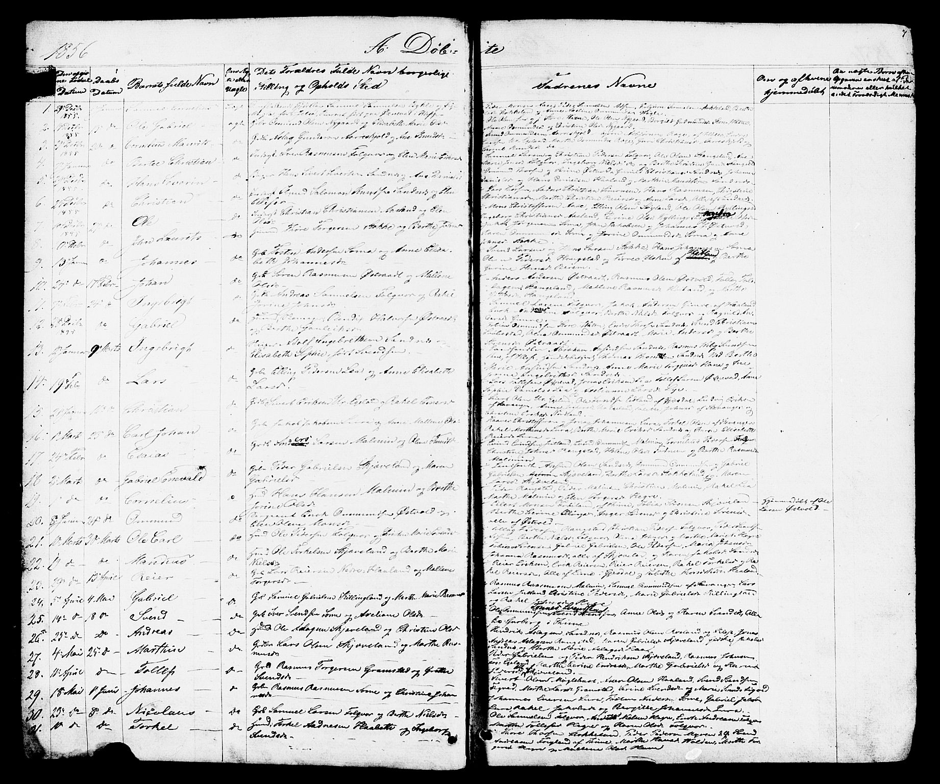 Høyland sokneprestkontor, SAST/A-101799/001/30BB/L0001: Parish register (copy) no. B 1, 1854-1873, p. 7
