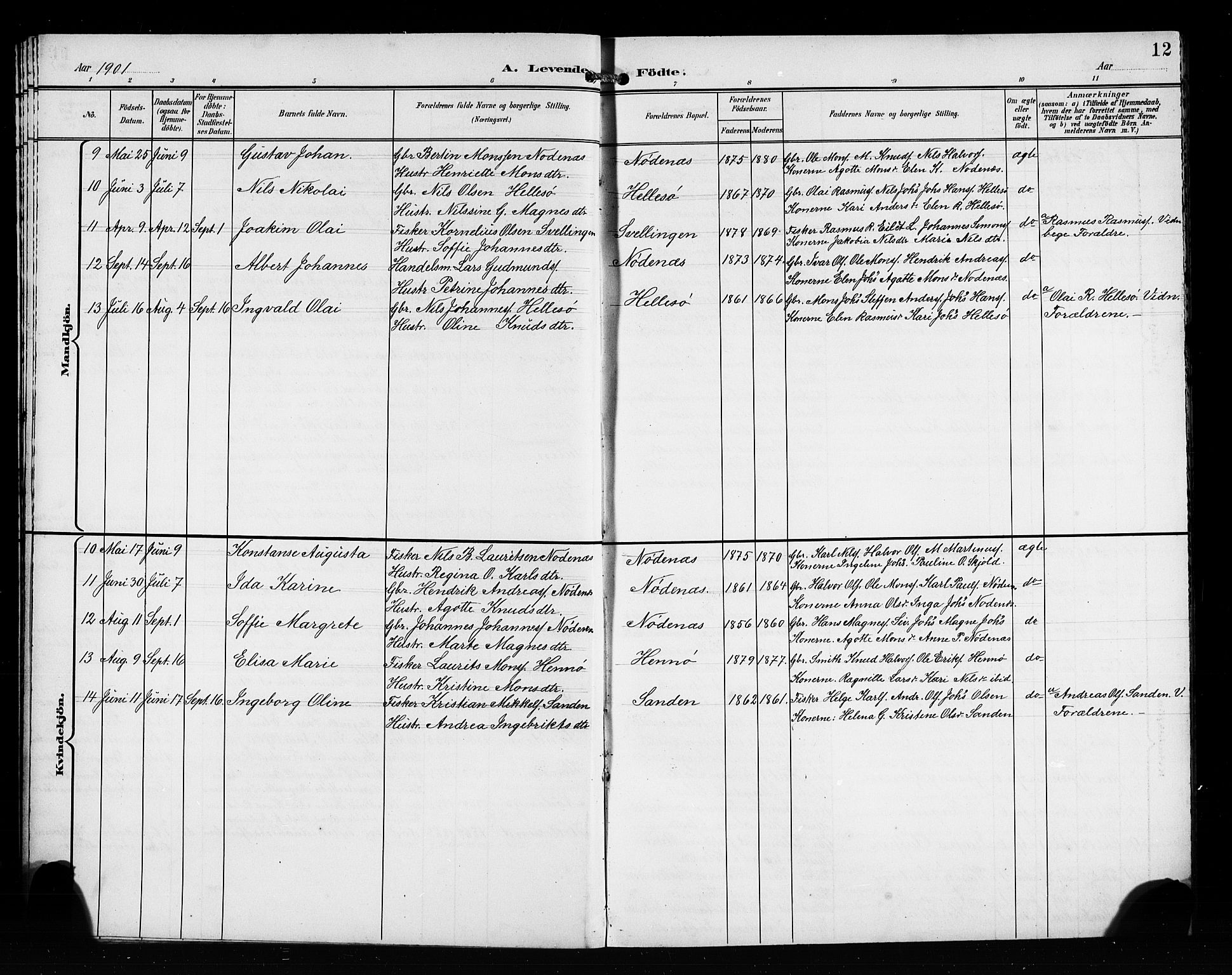 Manger sokneprestembete, SAB/A-76801/H/Hab: Parish register (copy) no. C 1, 1897-1908, p. 12