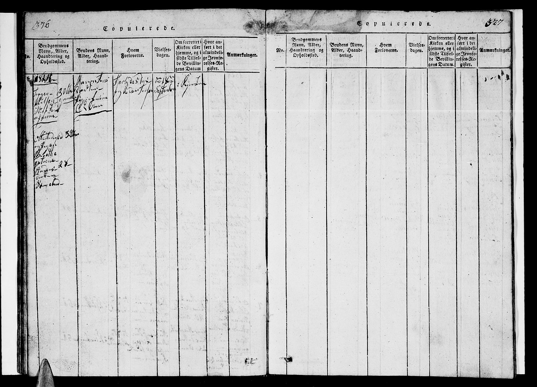 Ministerialprotokoller, klokkerbøker og fødselsregistre - Nordland, SAT/A-1459/839/L0571: Parish register (copy) no. 839C01, 1820-1840, p. 376-377