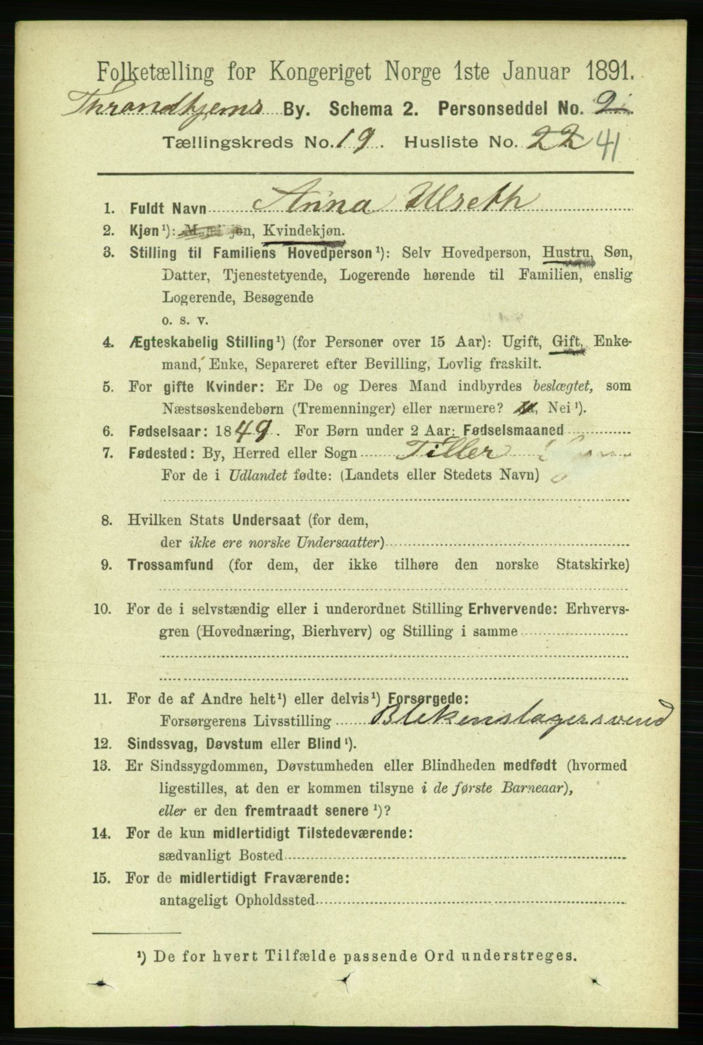 RA, 1891 census for 1601 Trondheim, 1891, p. 15081