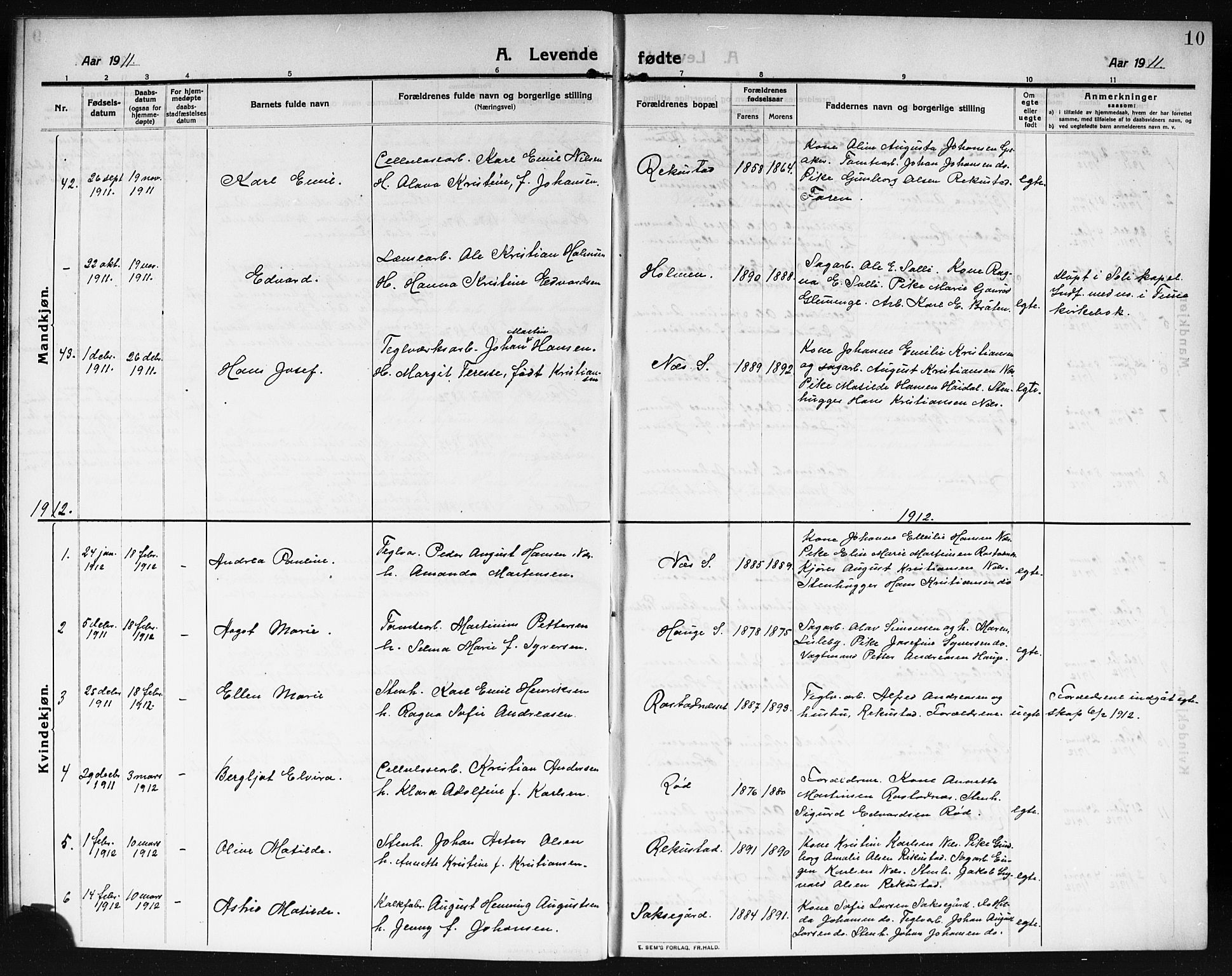 Rolvsøy prestekontor Kirkebøker, AV/SAO-A-2004/G/Ga/L0001: Parish register (copy) no. 1, 1911-1920, p. 10